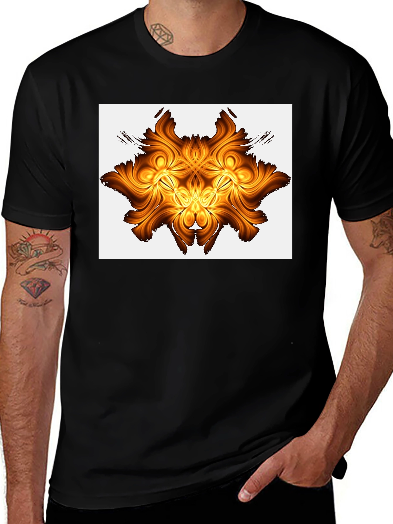 Golden Abstract Design Black T-Shirt