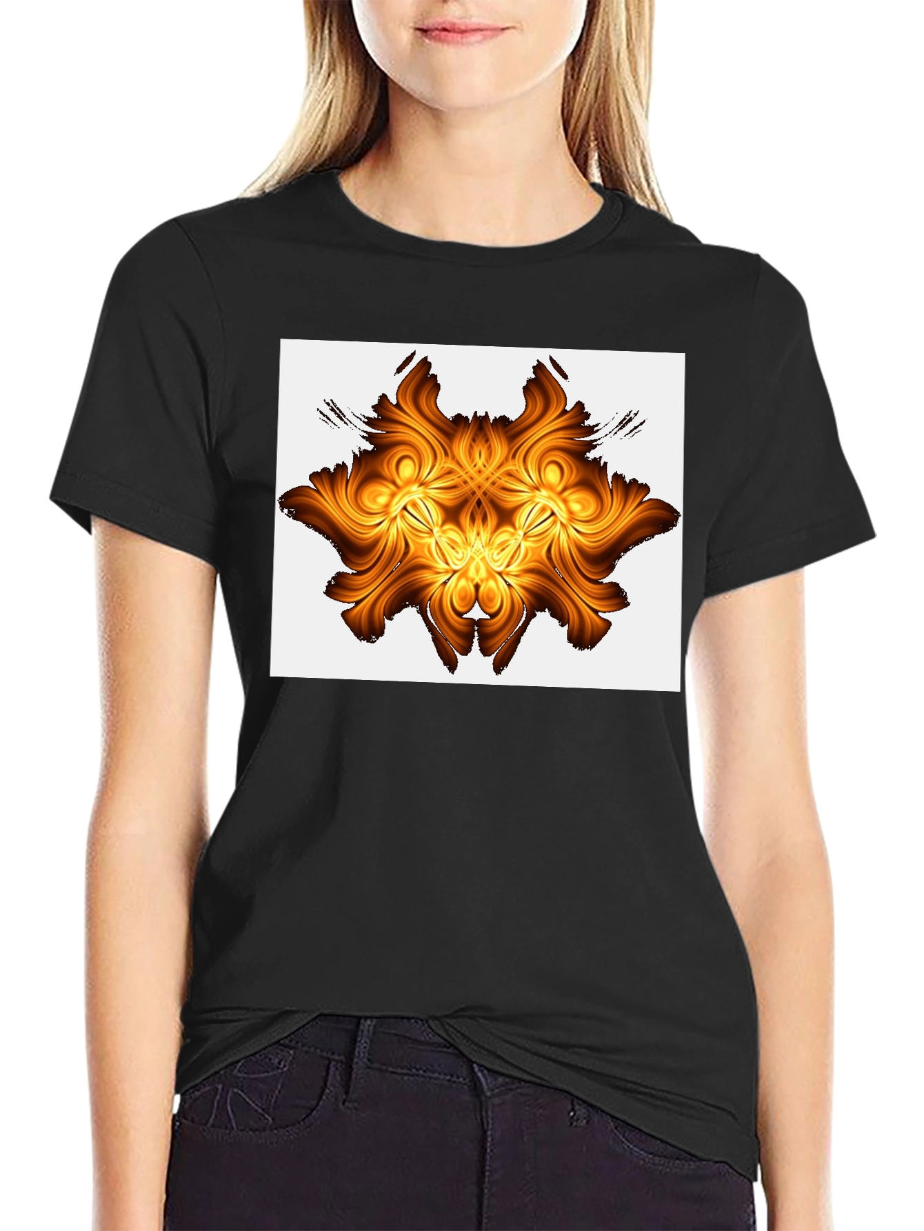 Golden Abstract Design Black T-Shirt