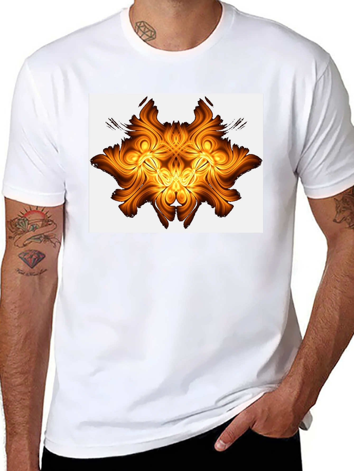 Golden Abstract Design Black T-Shirt