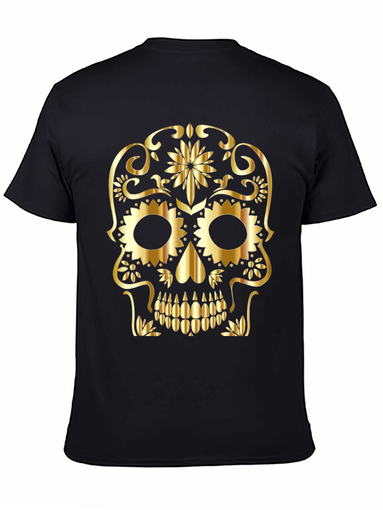Gold Sugar Skull Graphic Black T-Shirt