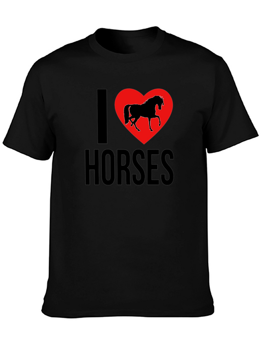 I Love Horses T-Shirt - Black Cotton Graphic Tee