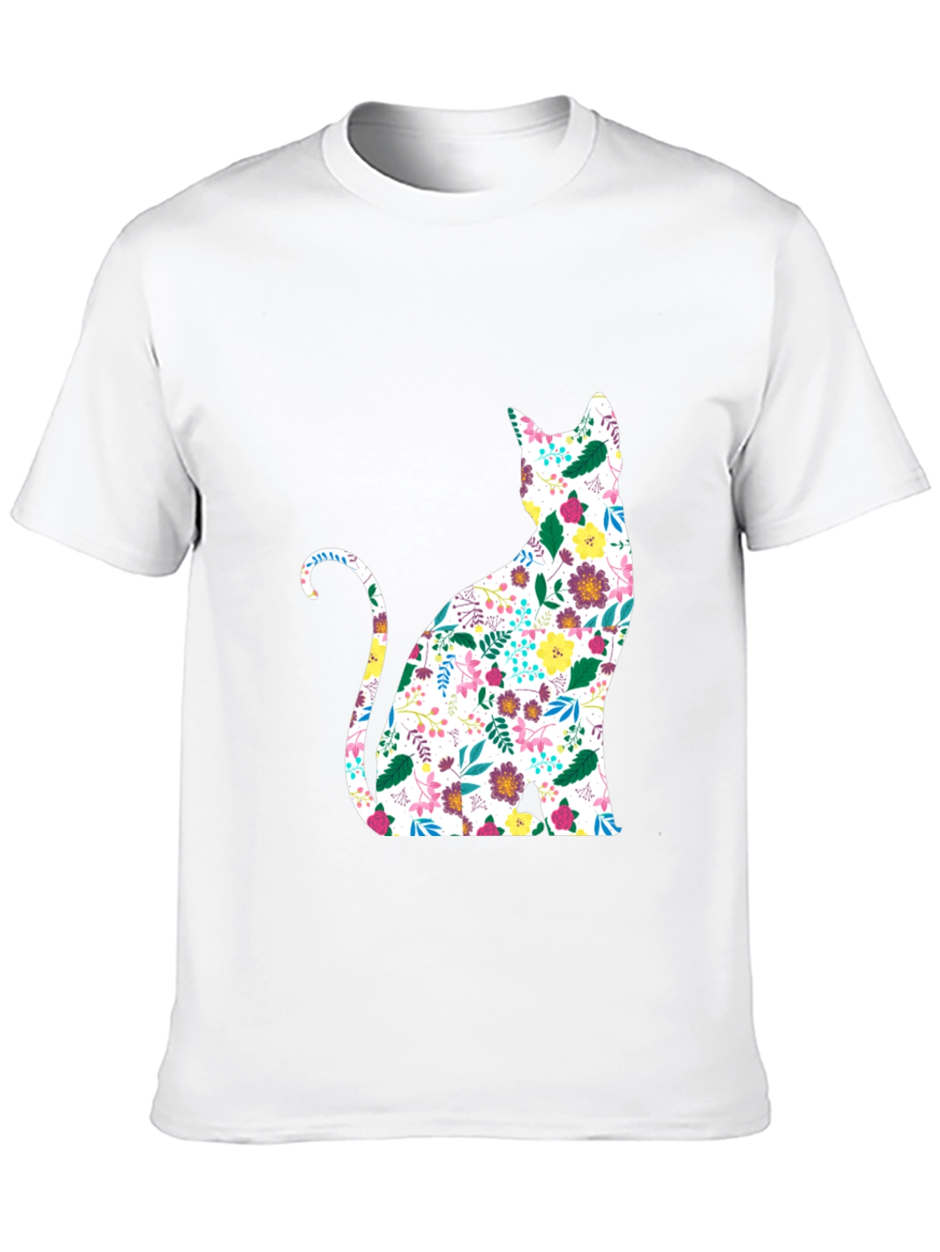 Floral Cat Graphic Black T-Shirt