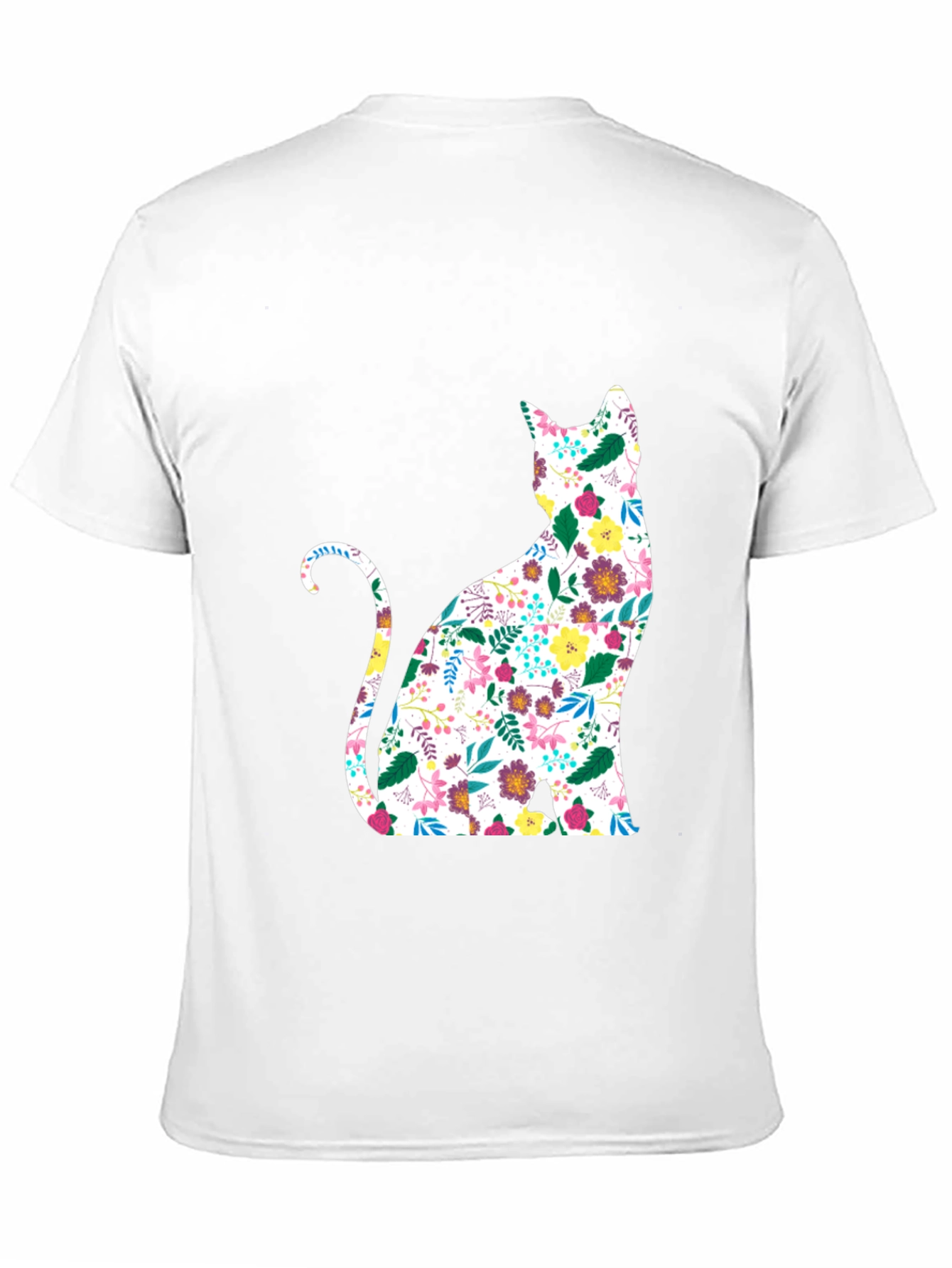 Floral Cat Graphic Black T-Shirt