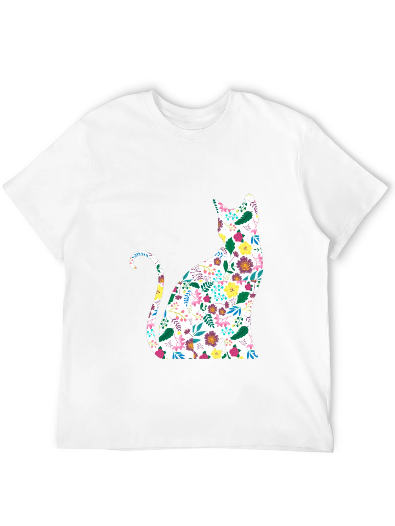 Floral Cat Graphic Black T-Shirt