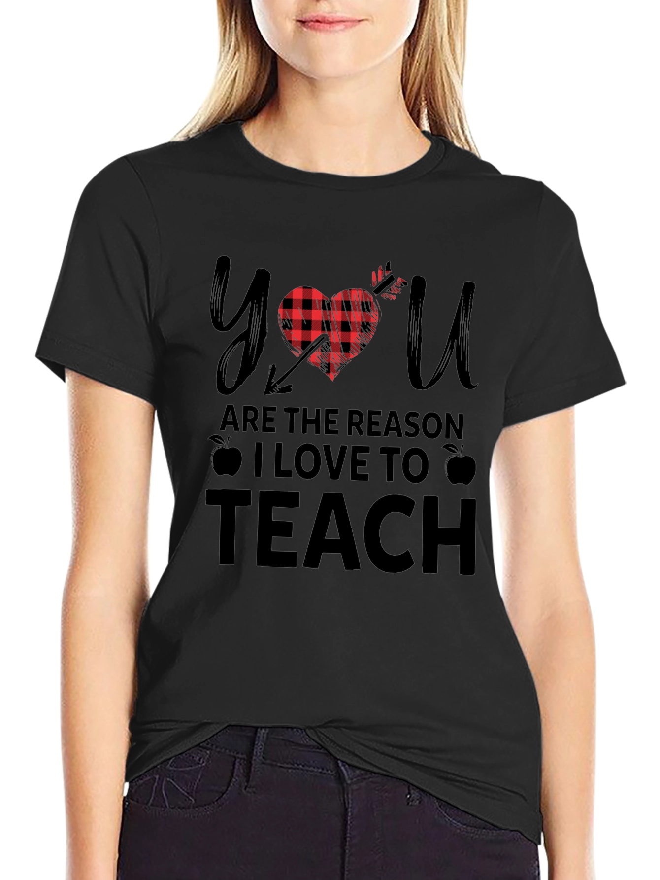 Teacher Appreciation Buffalo Plaid Heart T-Shirt