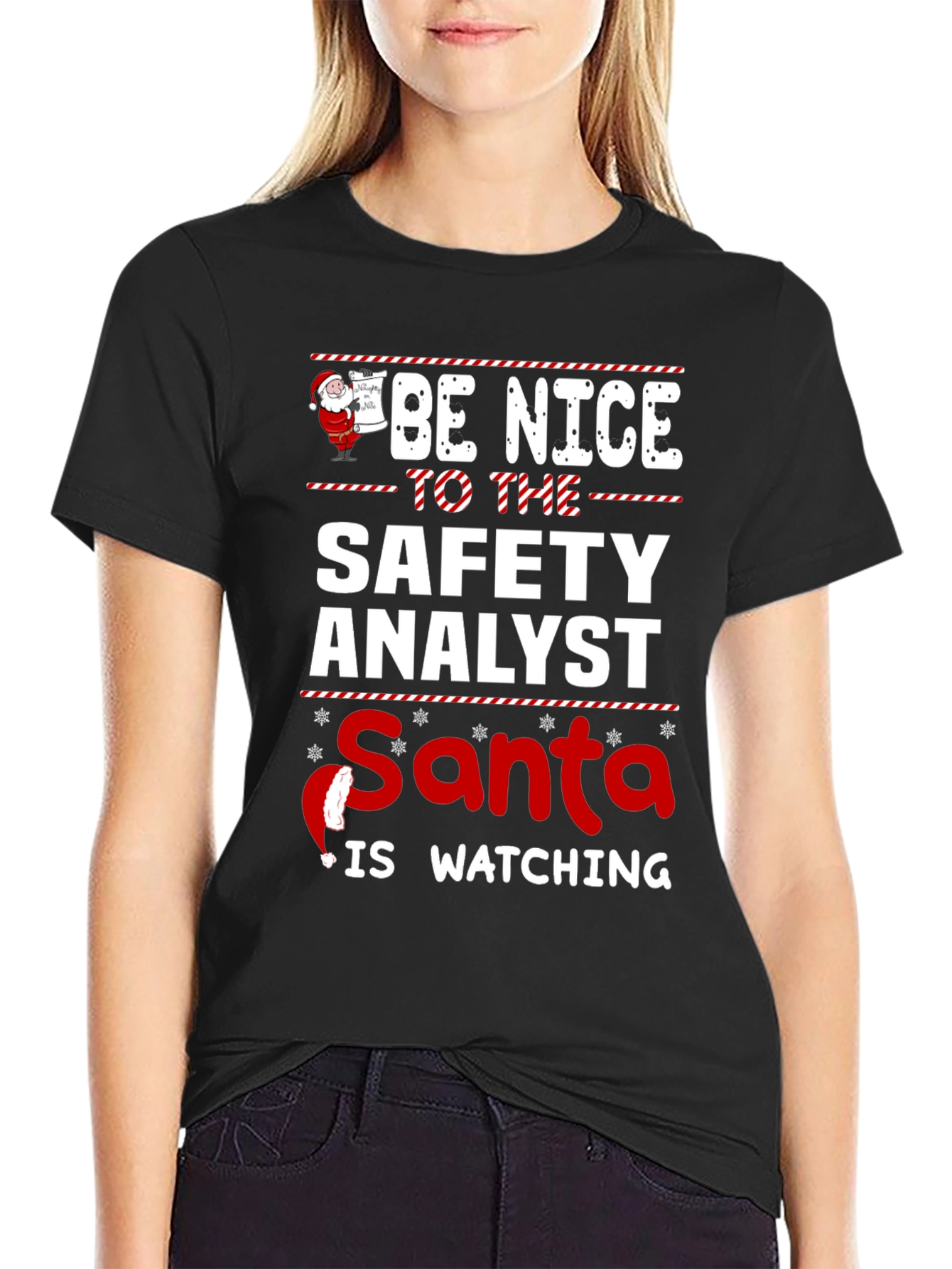 Safety Analyst Santa Watching Graphic T-Shirt