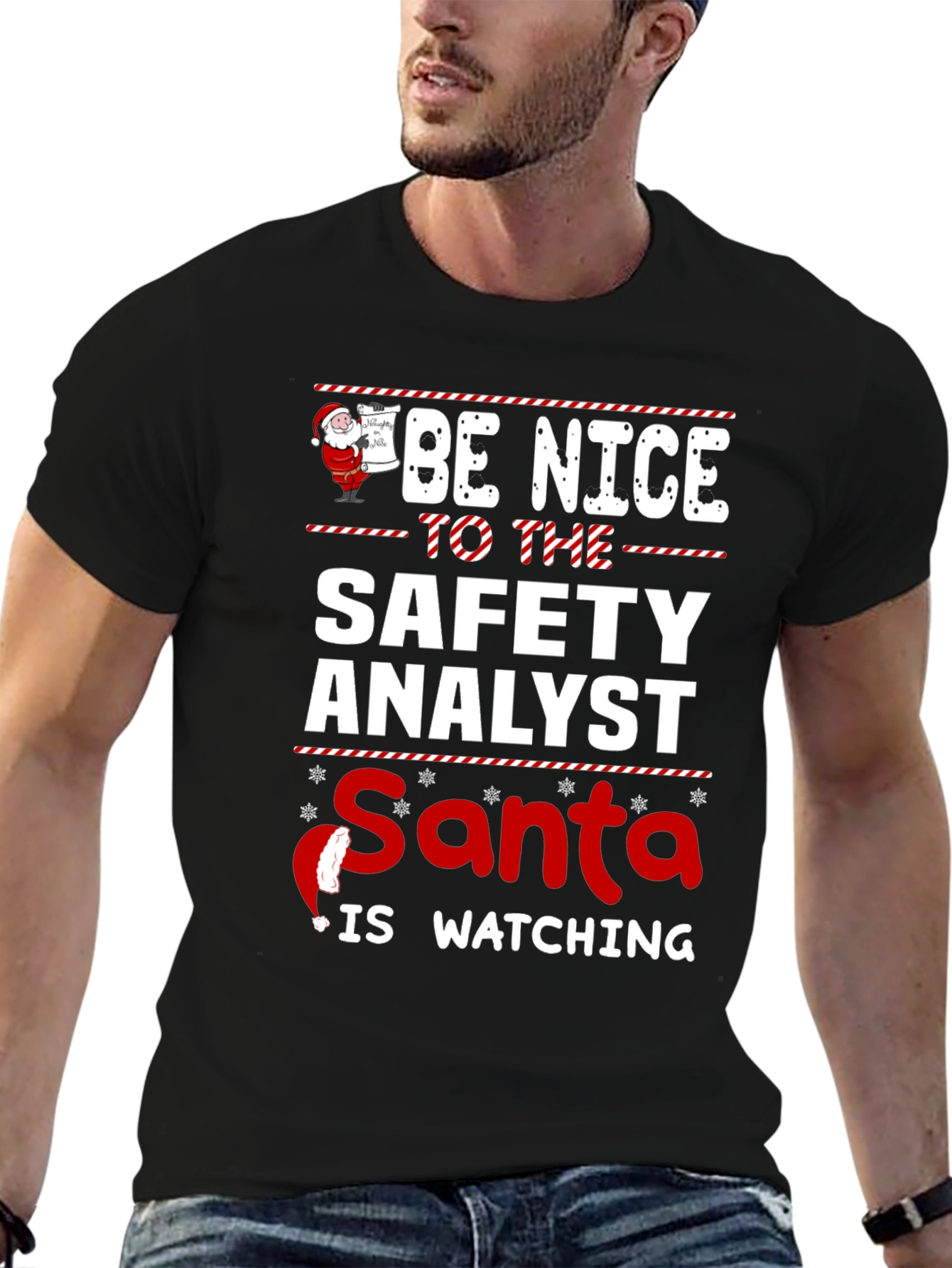 Safety Analyst Santa Watching Graphic T-Shirt