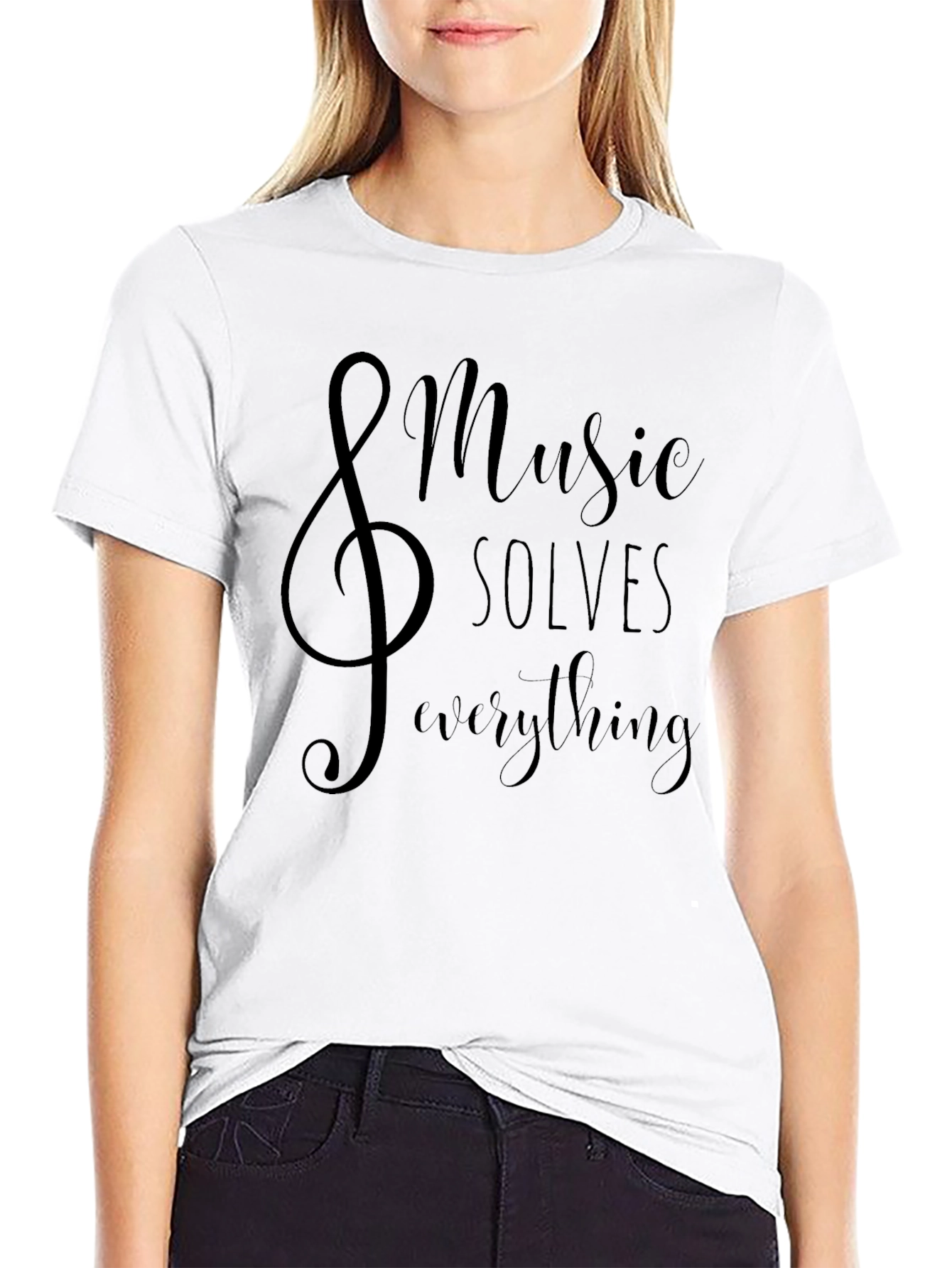 Music Solves Everything T-Shirt - Stylish Treble Clef Design
