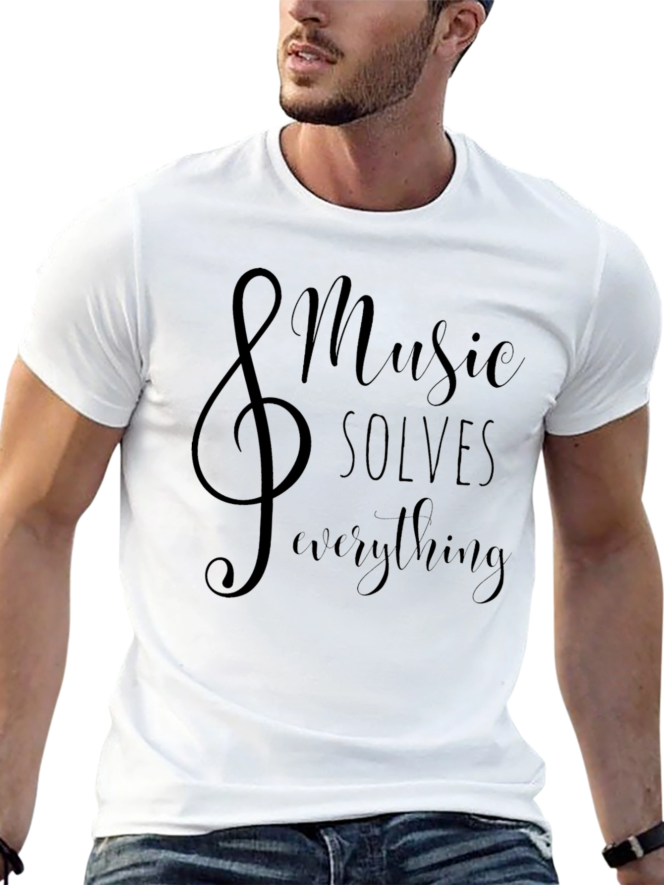 Music Solves Everything T-Shirt - Stylish Treble Clef Design