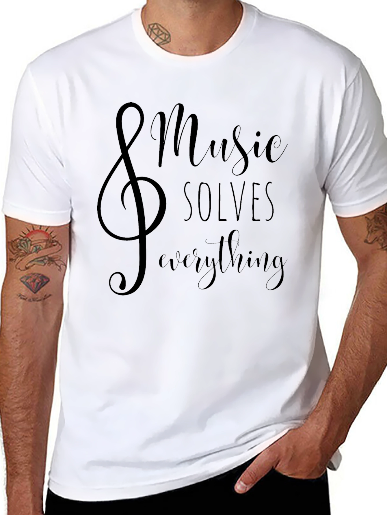 Music Solves Everything T-Shirt - Stylish Treble Clef Design