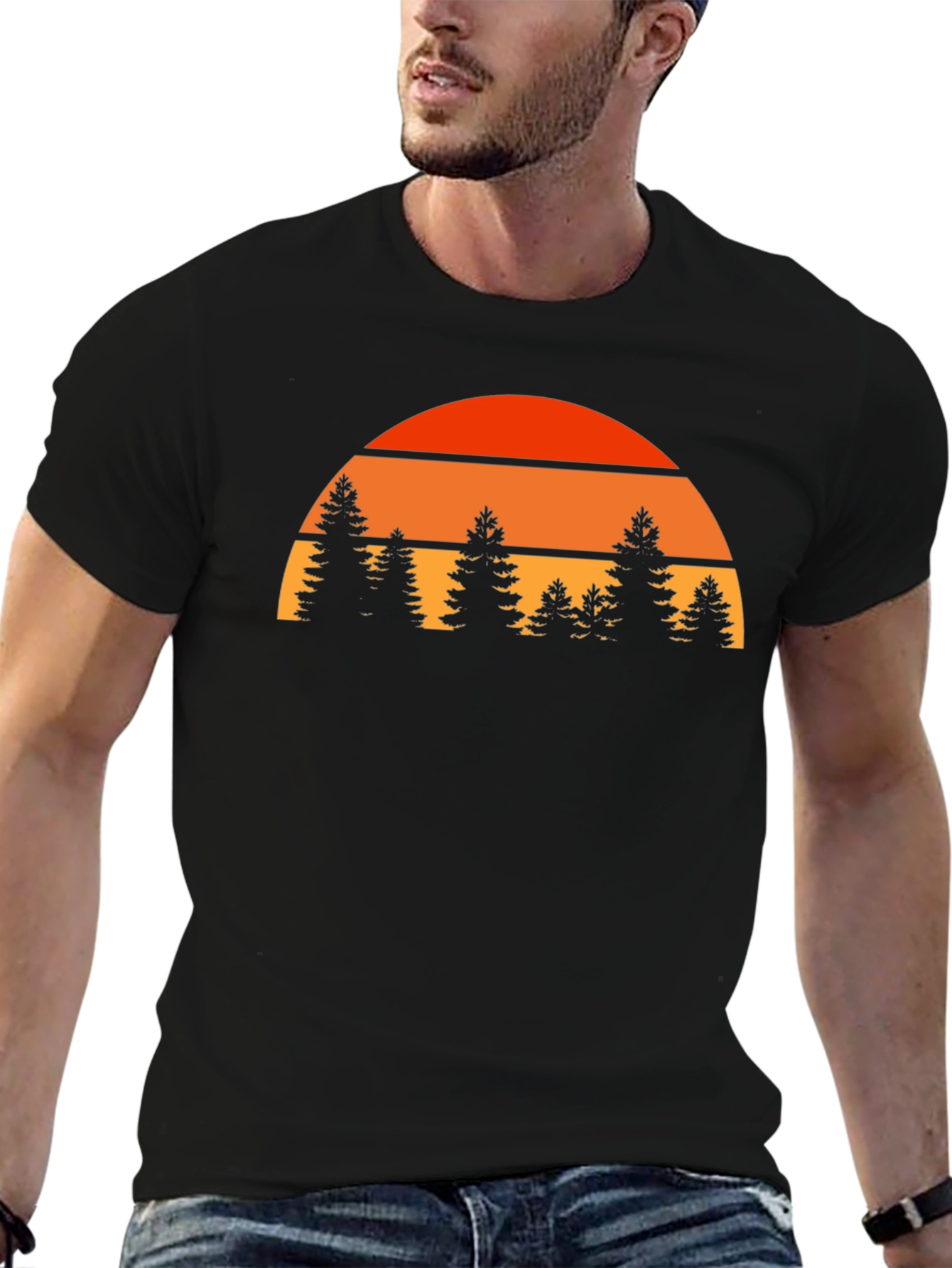 Retro Sunset Trees Graphic T-Shirt