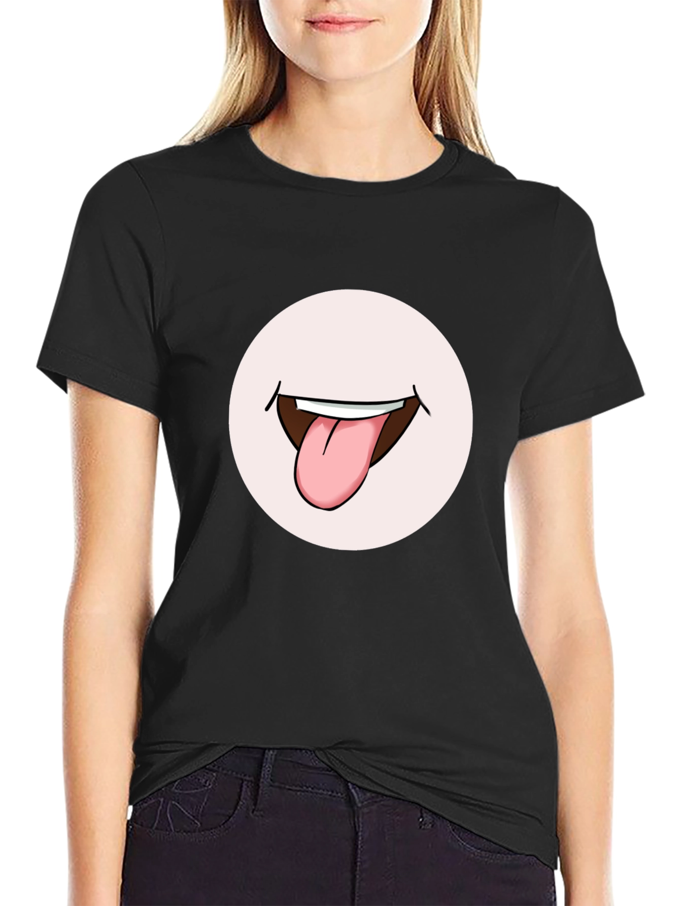 Funny Tongue Out Graphic Tee - Black