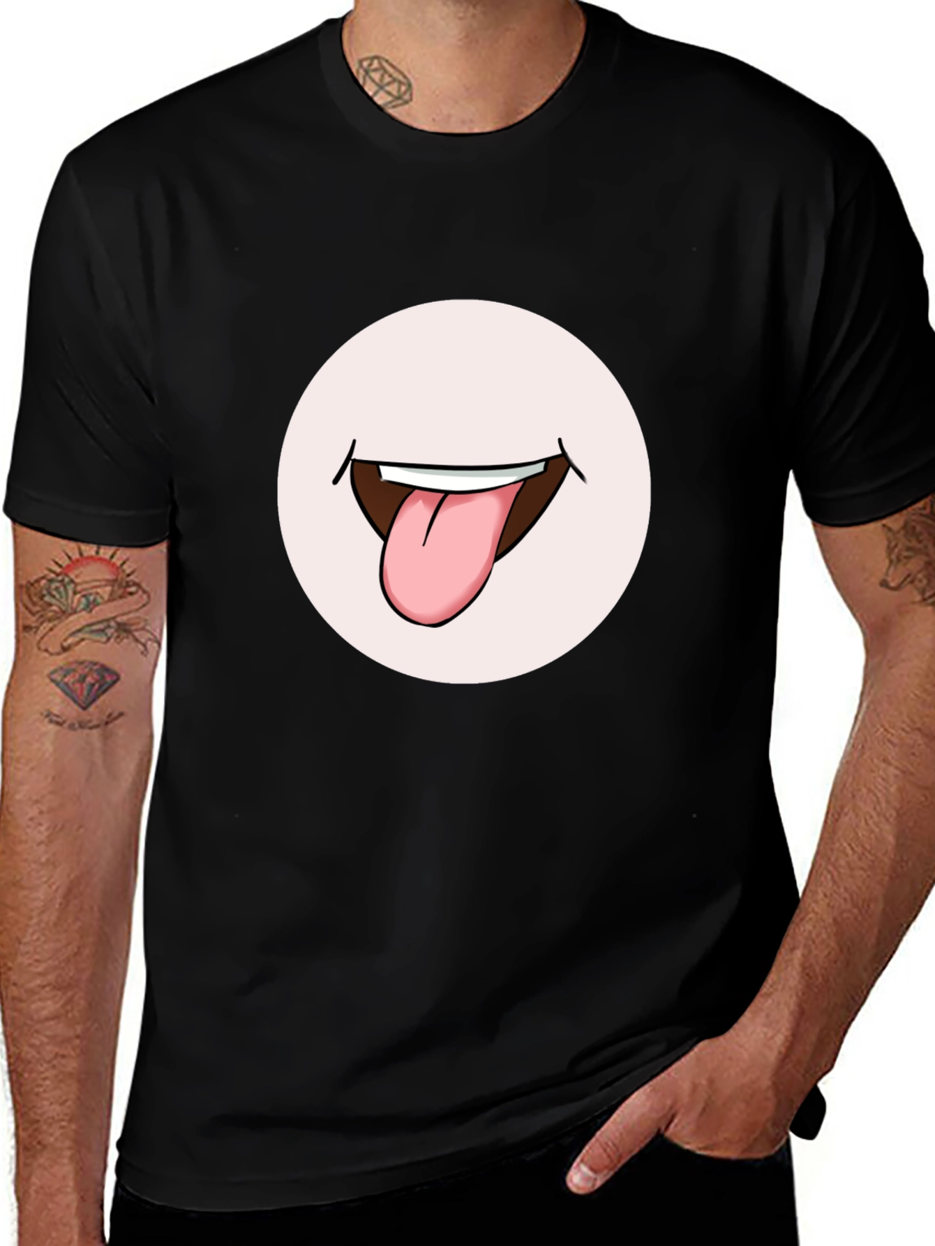 Funny Tongue Out Graphic Tee - Black
