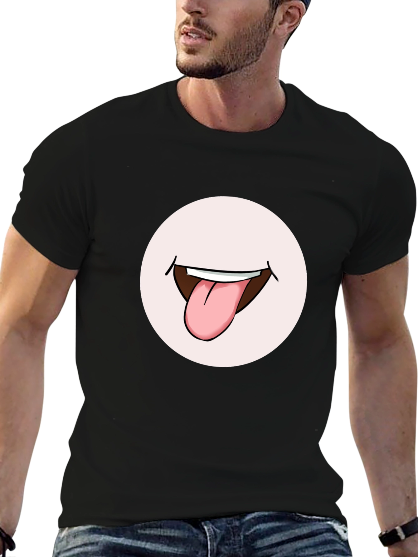 Funny Tongue Out Graphic Tee - Black
