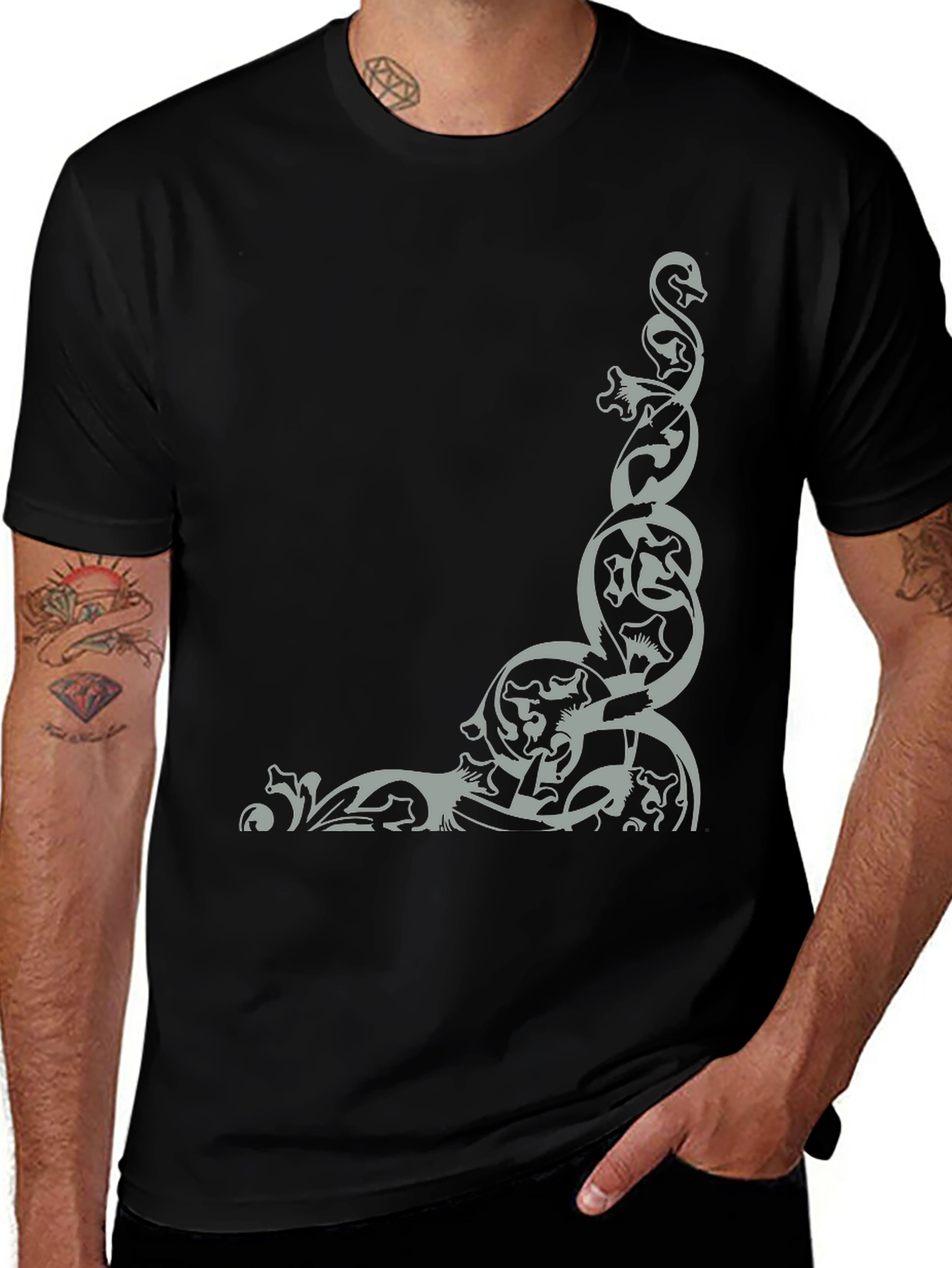 Mens Black T-Shirt with Celtic Knot Design