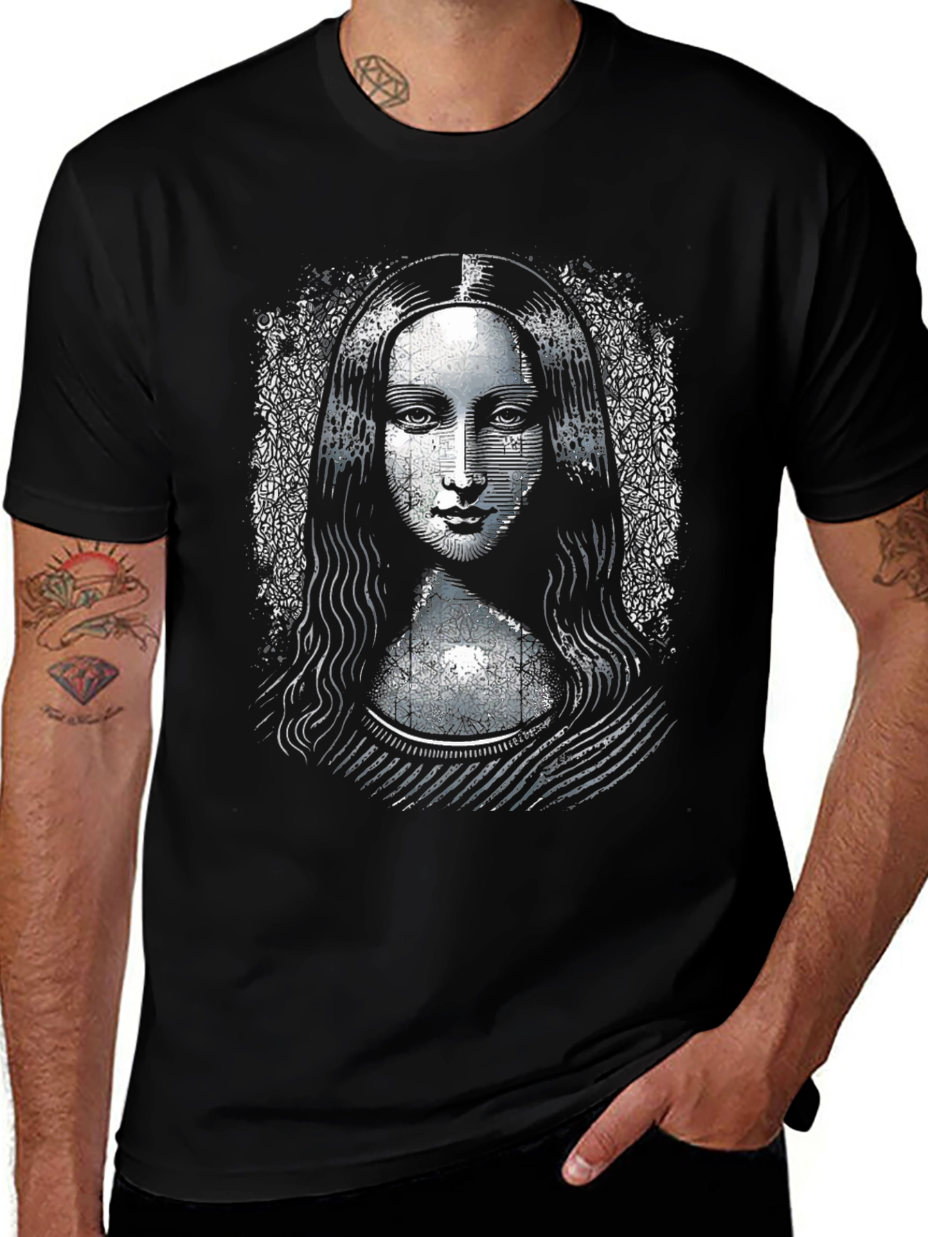 Mona Lisa Graphic Print Black T-Shirt
