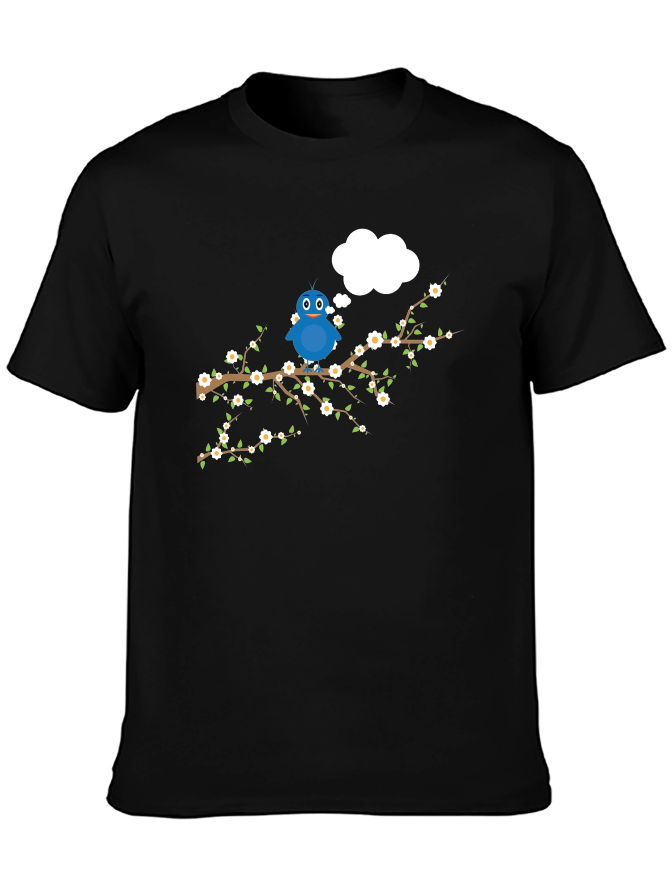 Blue Bird on Branch Graphic Tee - Black