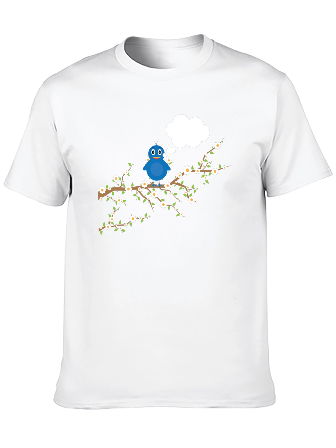 Blue Bird on Branch Graphic Tee - Black