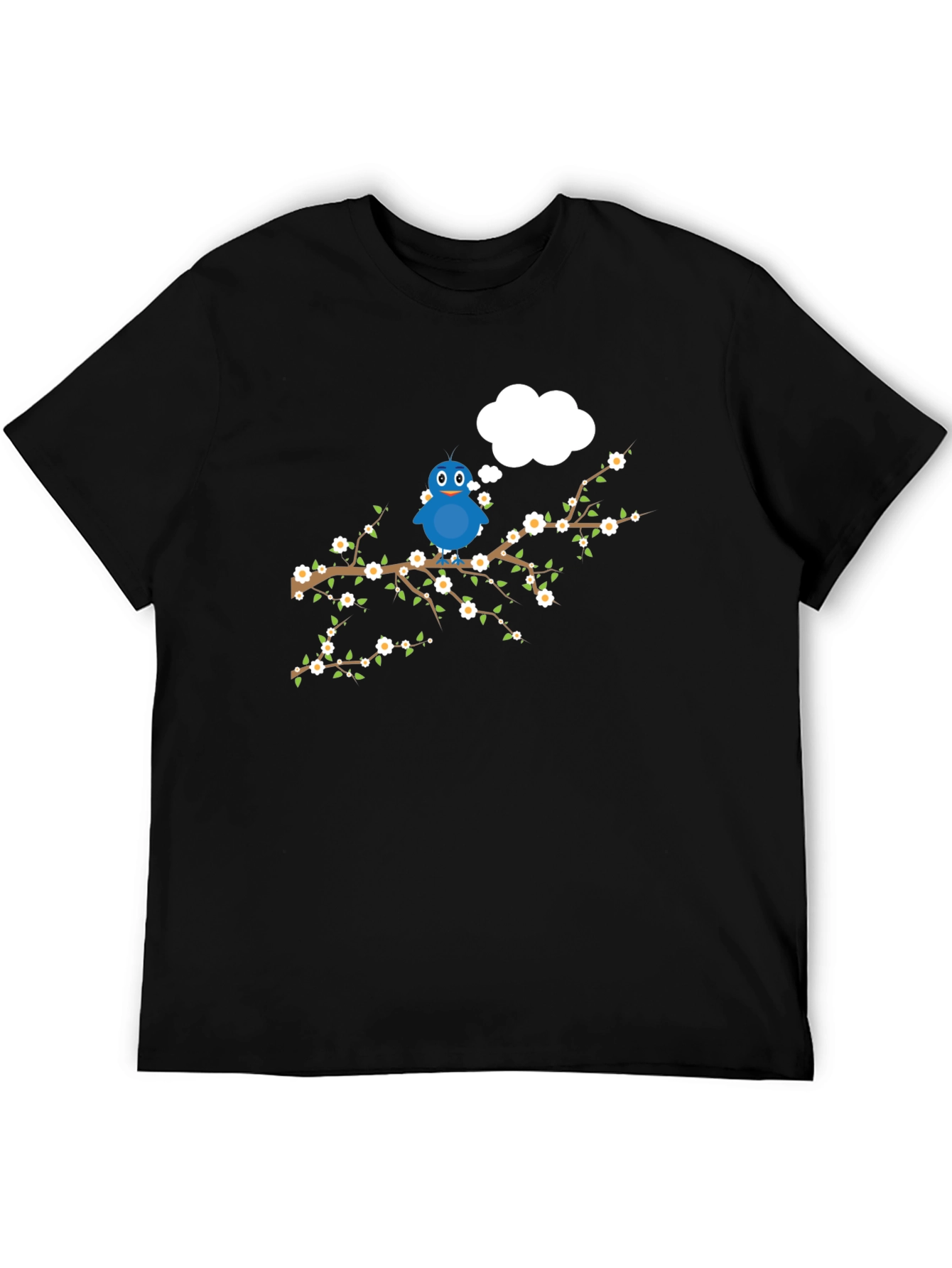 Blue Bird on Branch Graphic Tee - Black