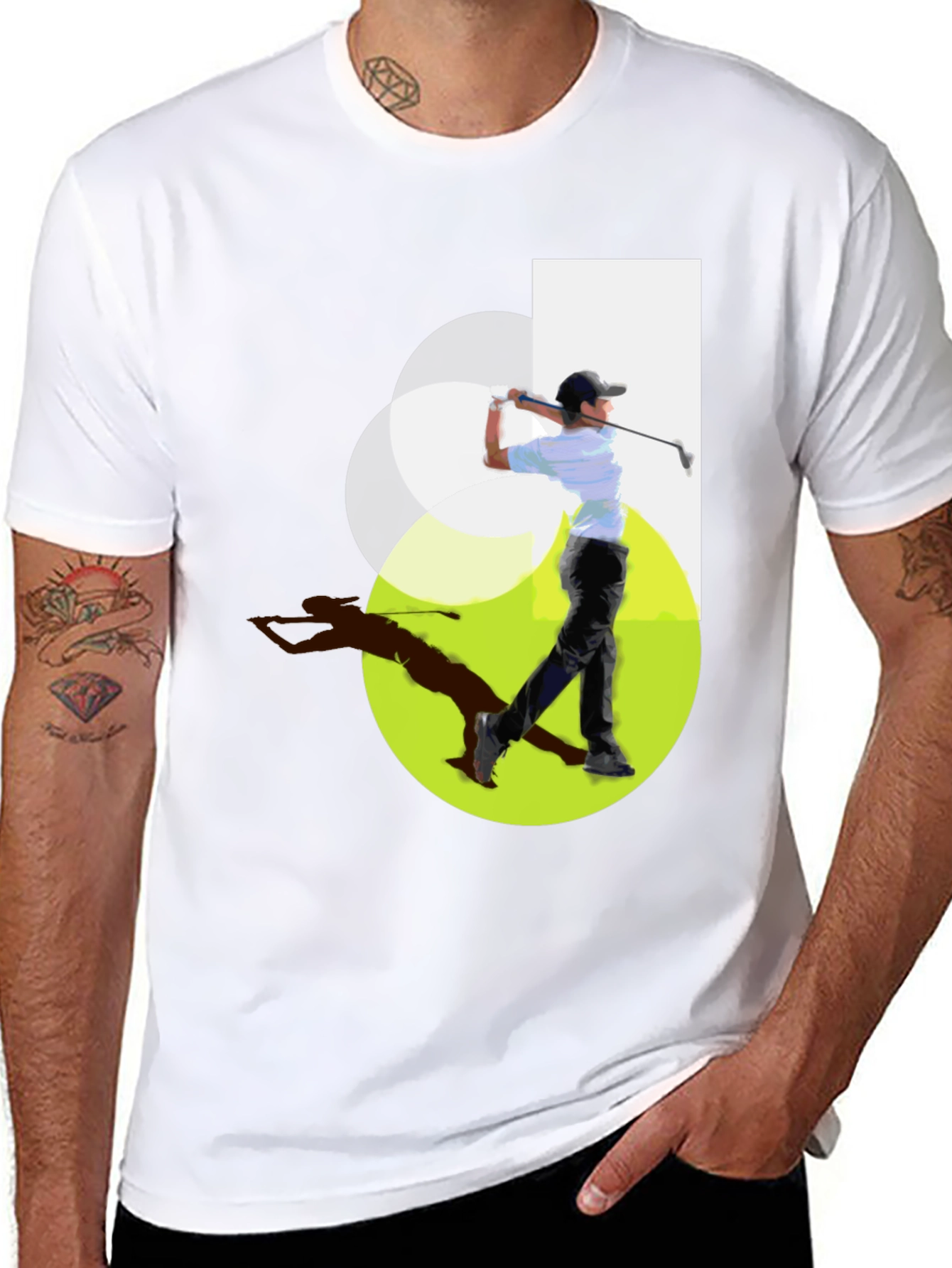 Golf Swing Graphic Tee - Black Cotton Casual Shirt