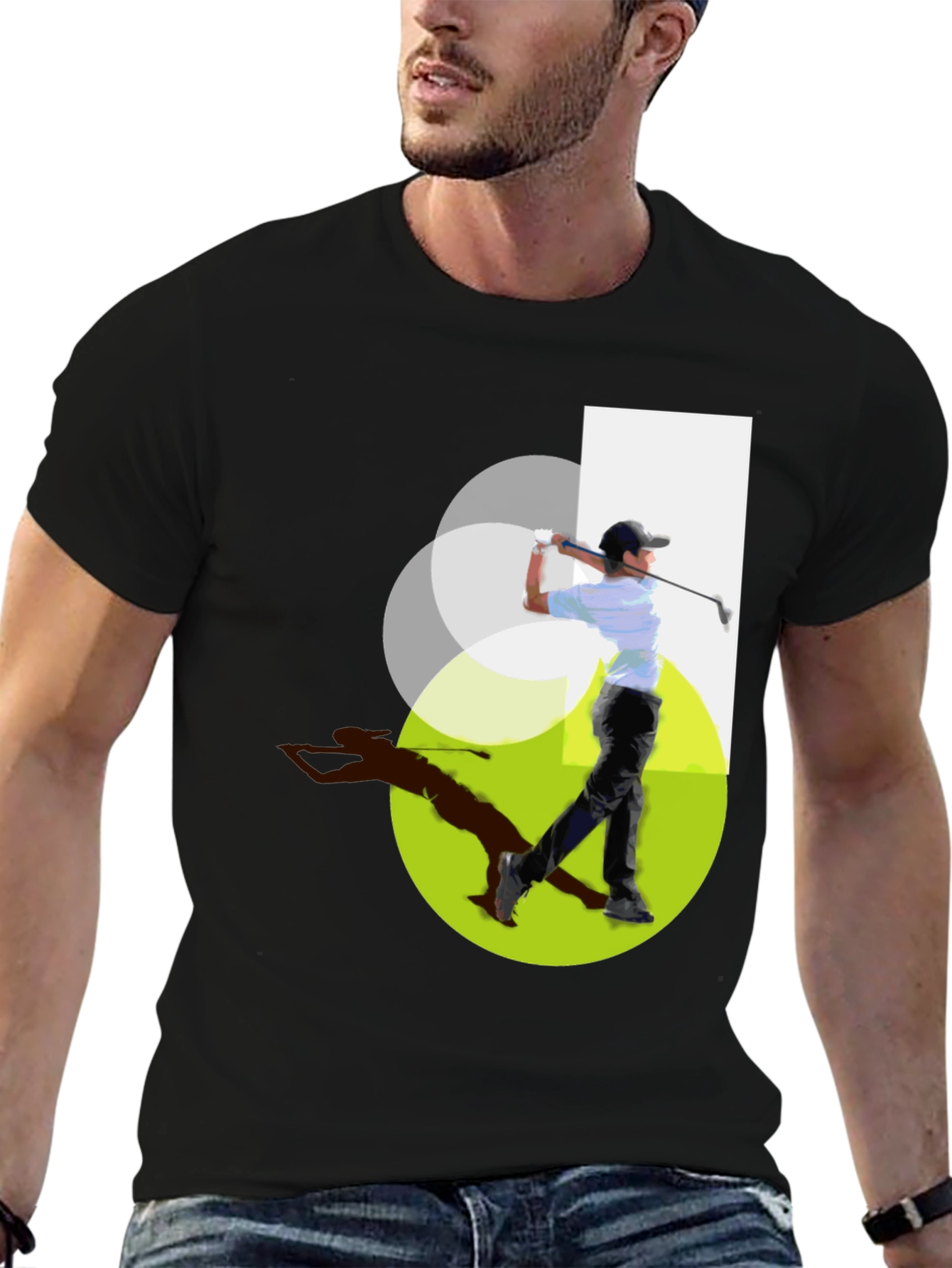 Golf Swing Graphic Tee - Black Cotton Casual Shirt