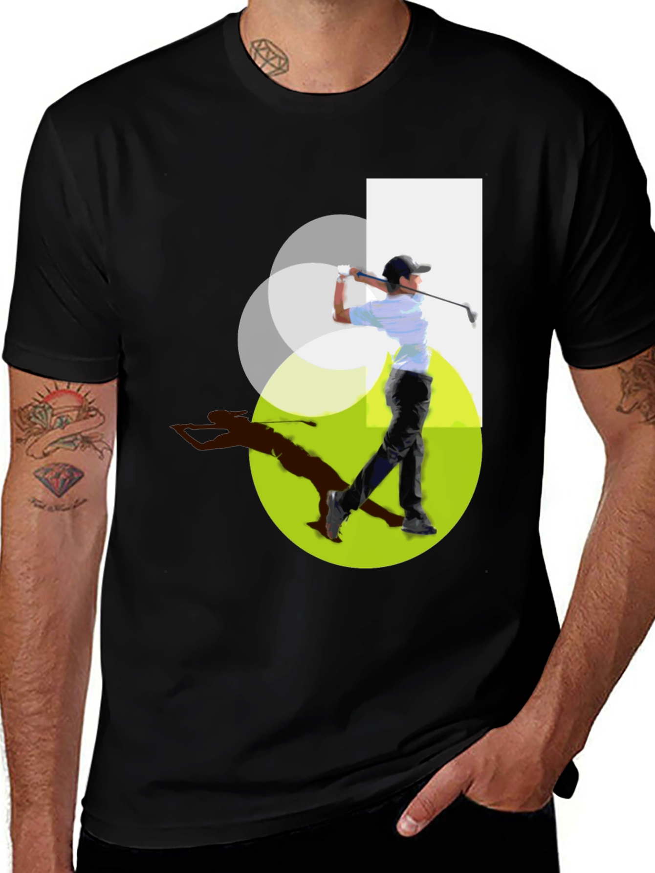 Golf Swing Graphic Tee - Black Cotton Casual Shirt