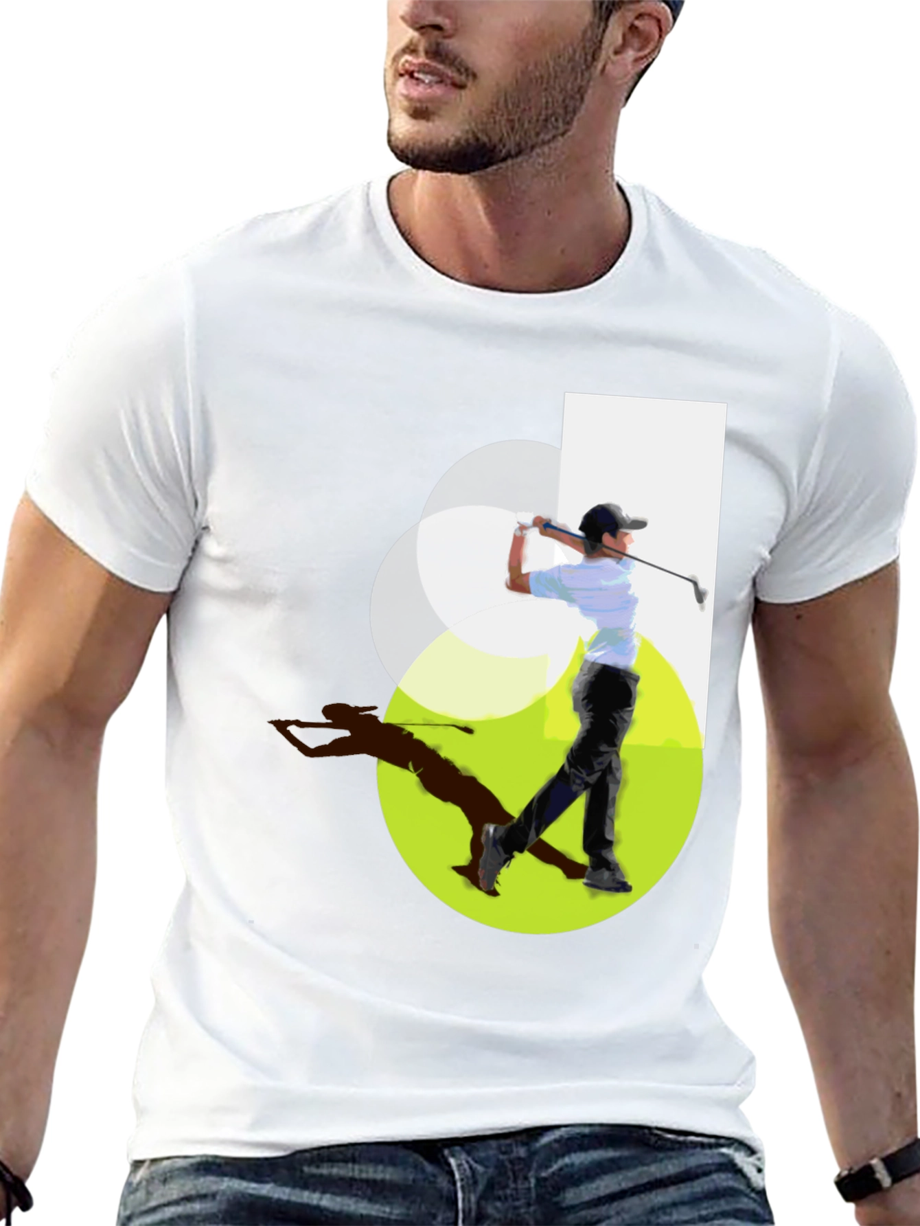 Golf Swing Graphic Tee - Black Cotton Casual Shirt