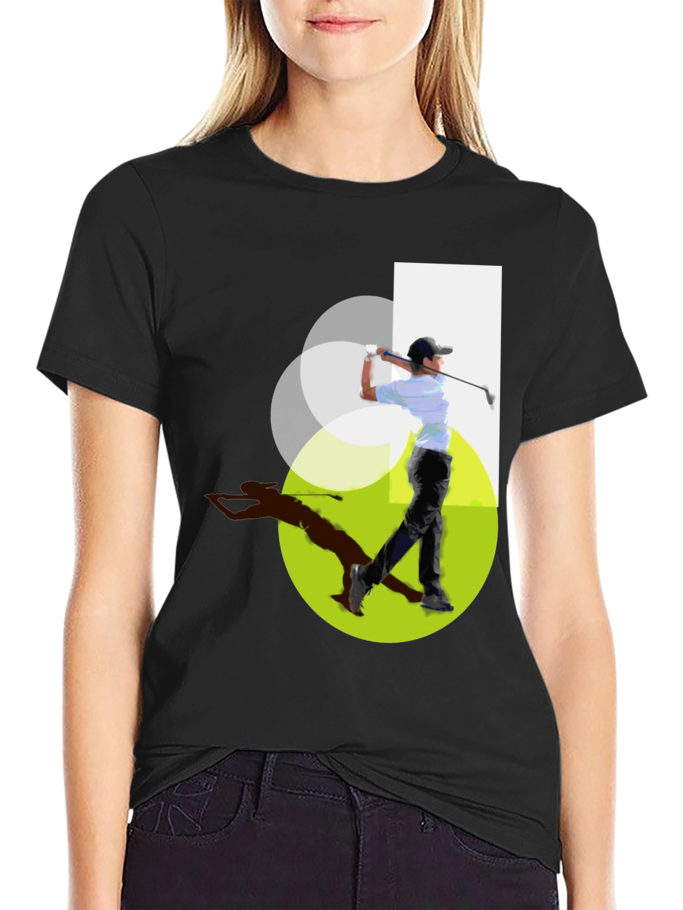Golf Swing Graphic Tee - Black Cotton Casual Shirt