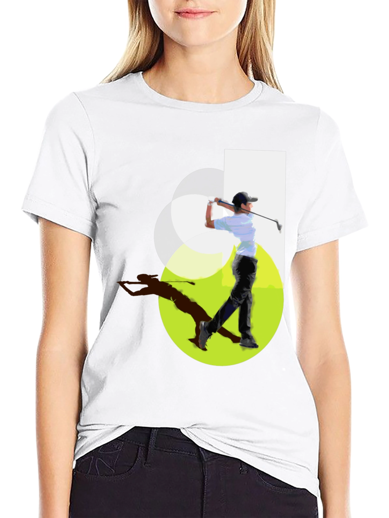 Golf Swing Graphic Tee - Black Cotton Casual Shirt