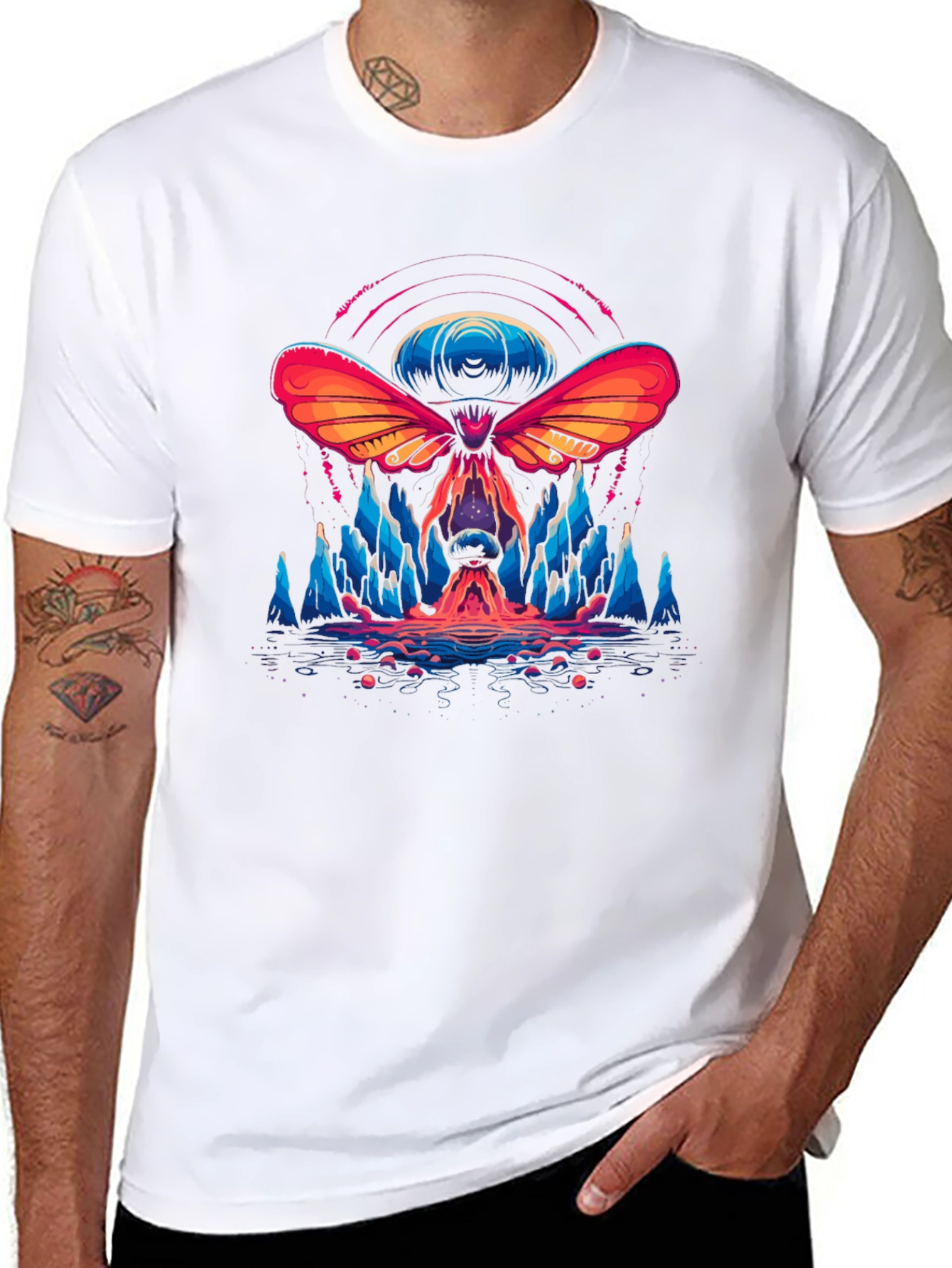 Psychedelic Moth Graphic T-Shirt - Black