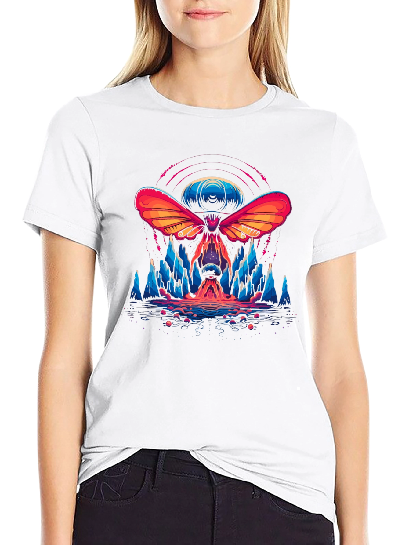 Psychedelic Moth Graphic T-Shirt - Black