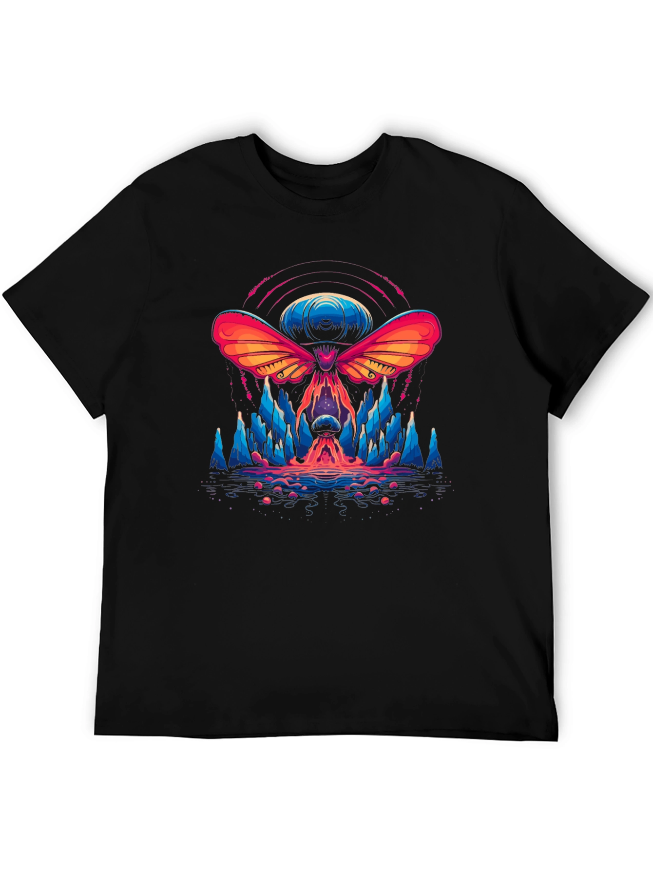 Psychedelic Moth Graphic T-Shirt - Black