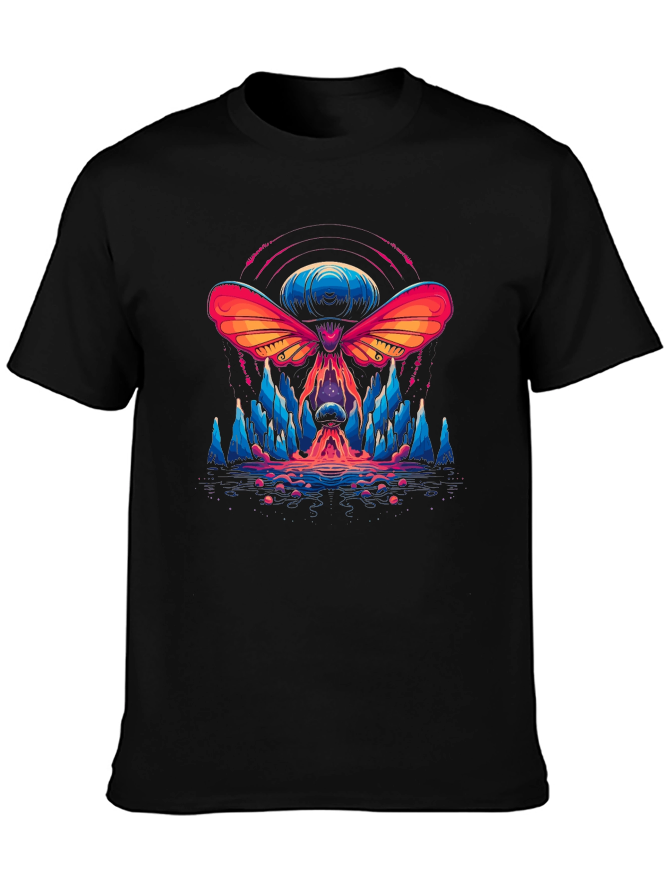 Psychedelic Moth Graphic T-Shirt - Black