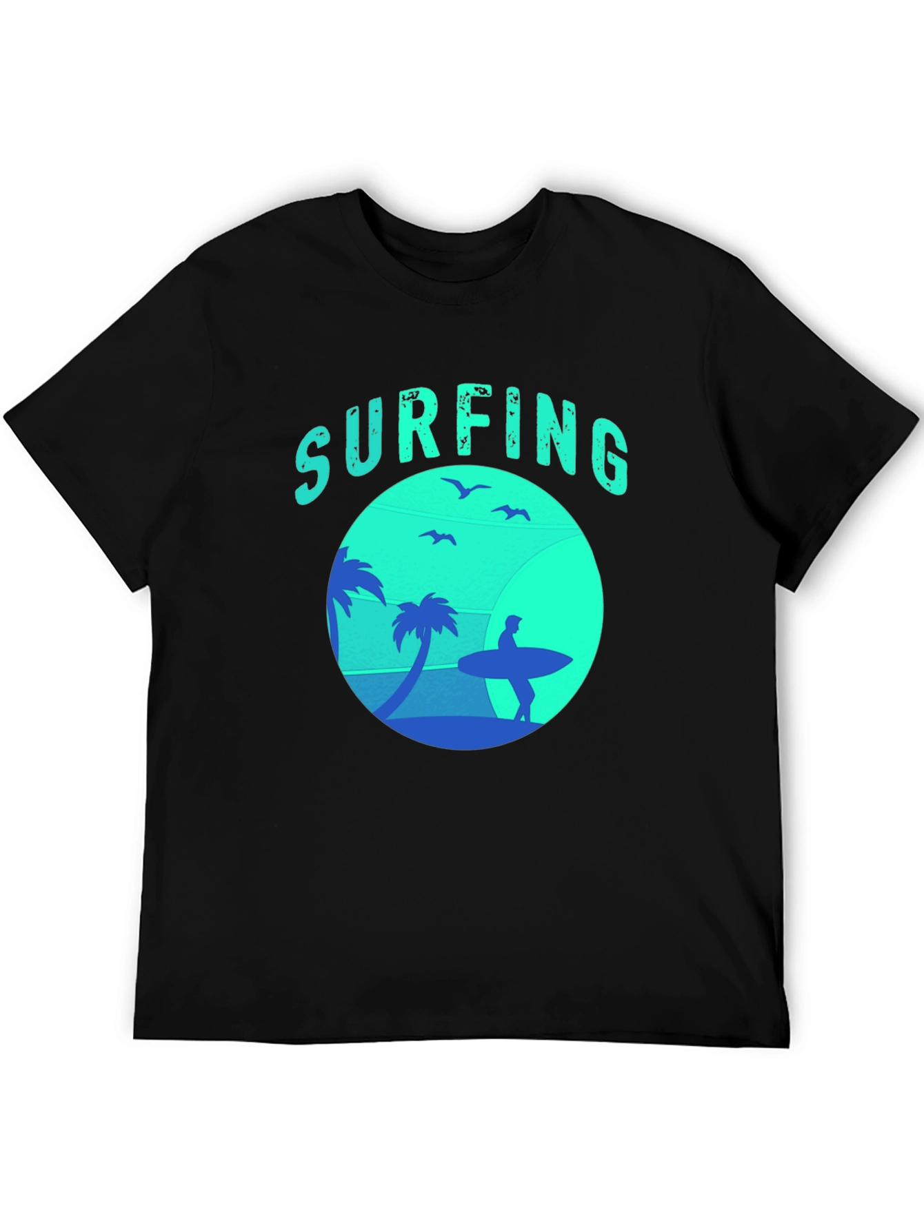 Surfing Silhouette Graphic Tee - Black Cotton T-Shirt