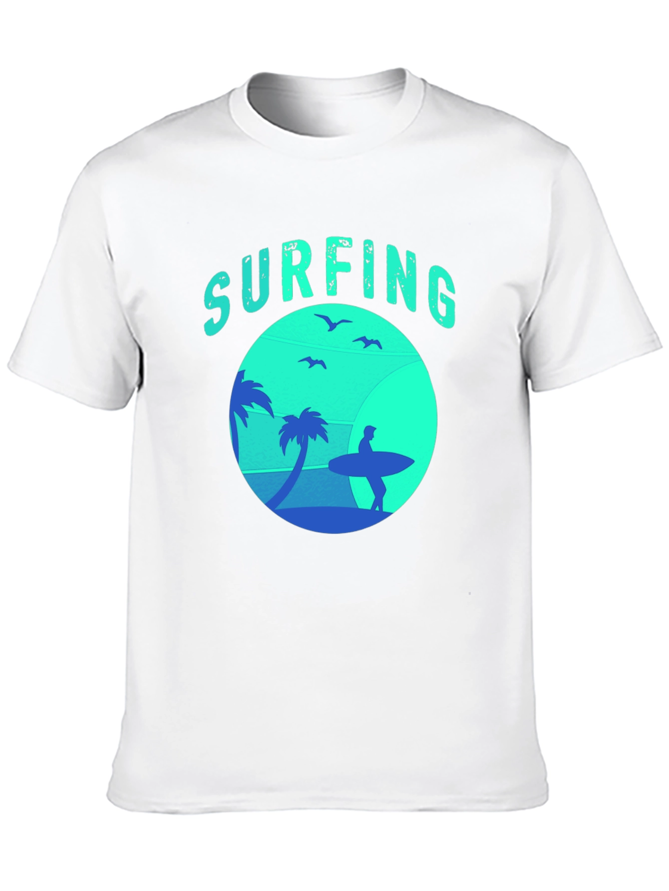 Surfing Silhouette Graphic Tee - Black Cotton T-Shirt
