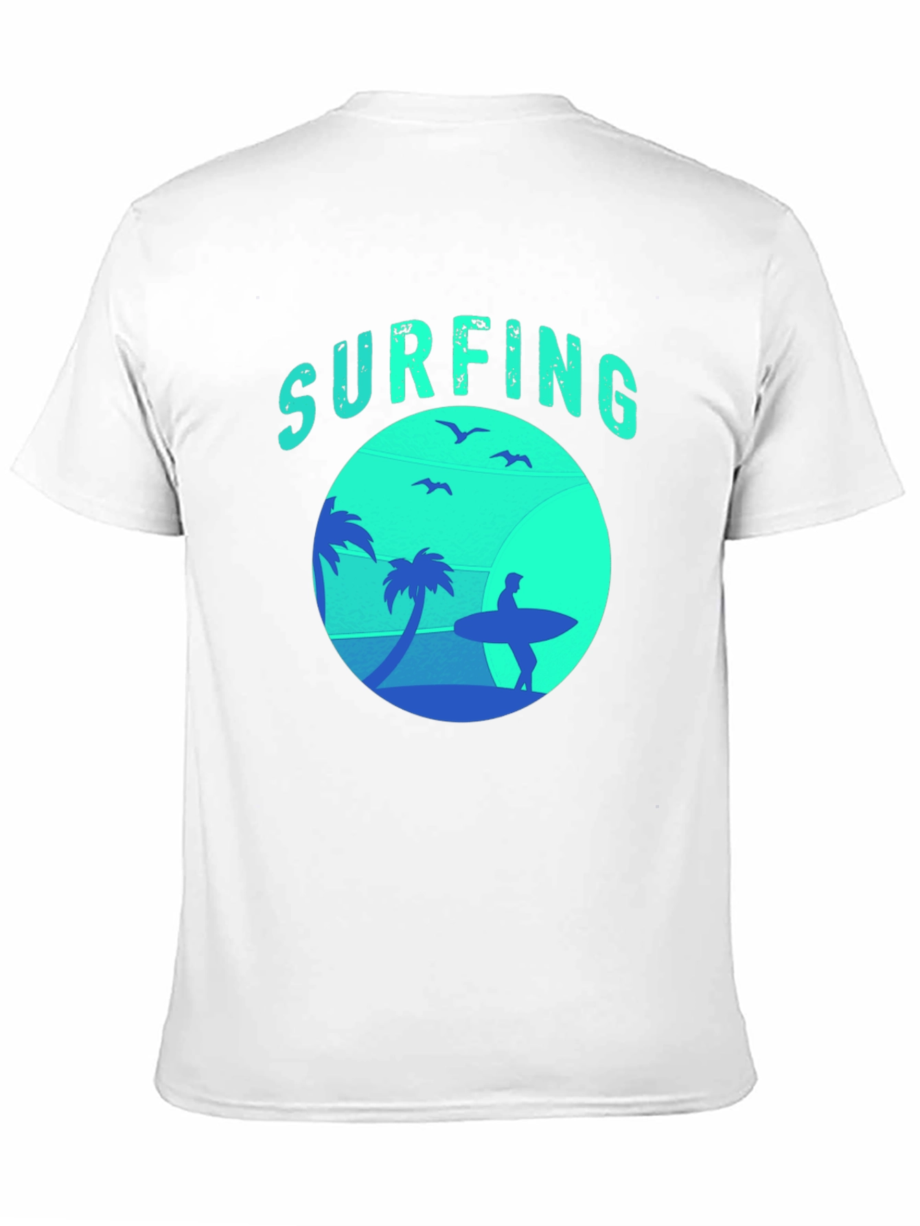 Surfing Silhouette Graphic Tee - Black Cotton T-Shirt