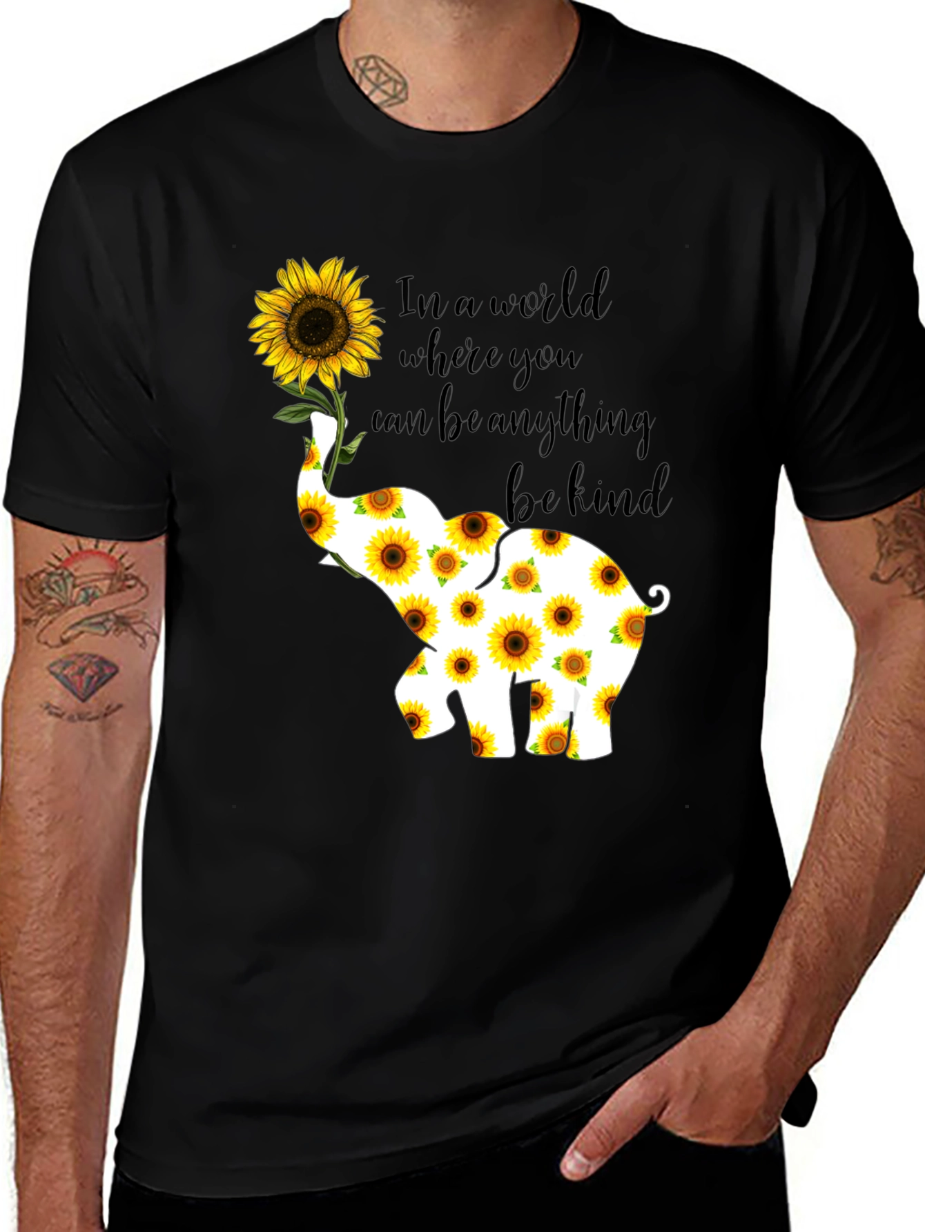 Elephant Sunflower Graphic Tee - Be Kind T-Shirt