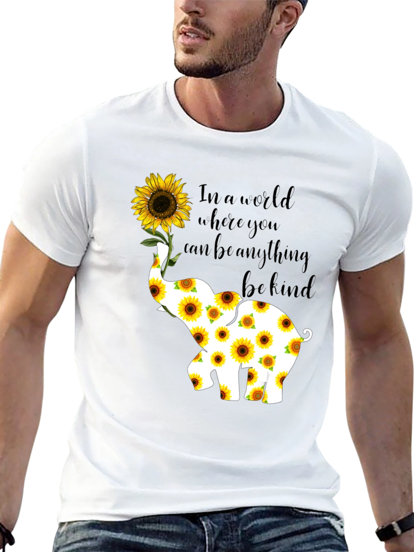 Elephant Sunflower Graphic Tee - Be Kind T-Shirt