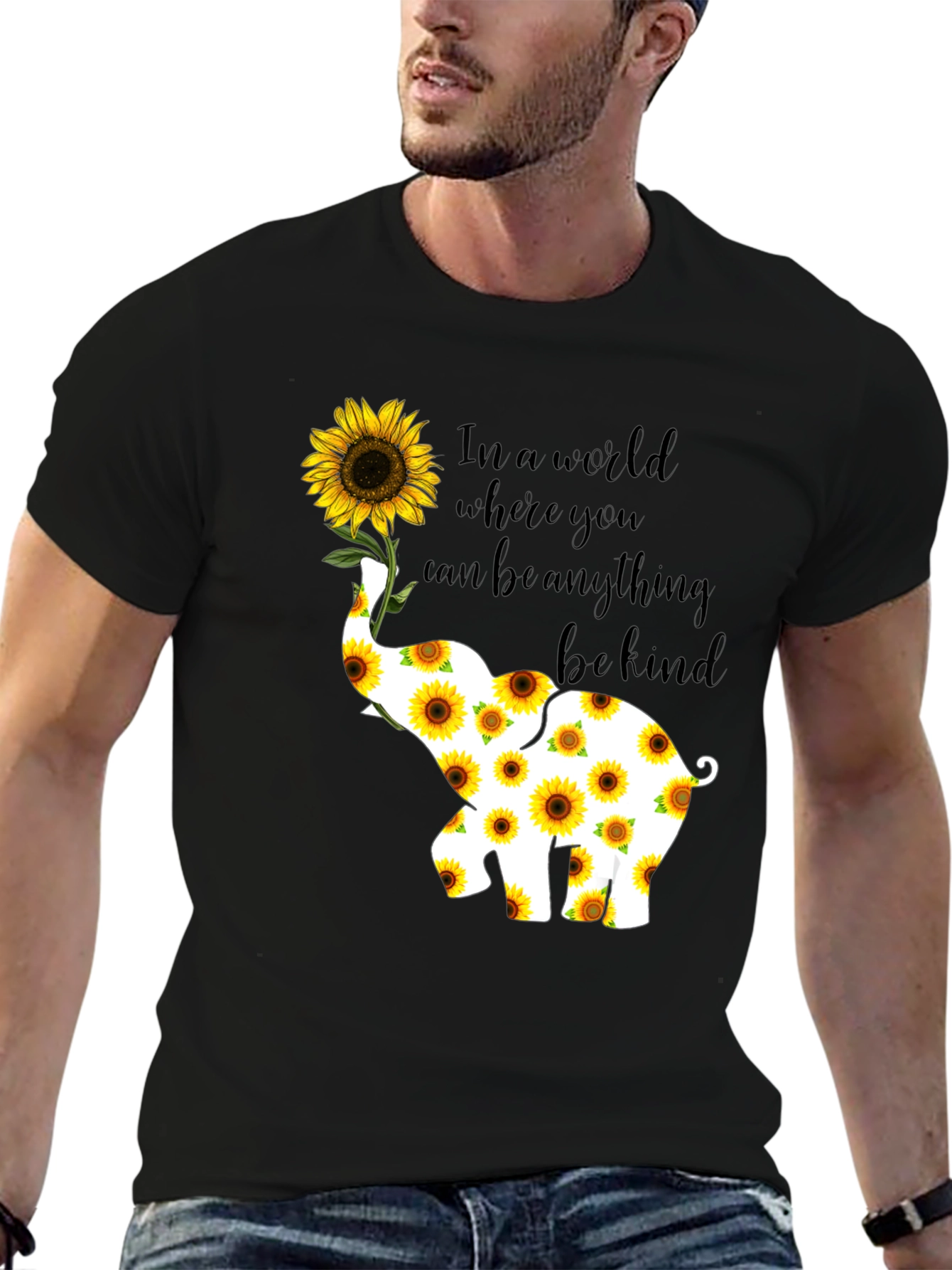 Elephant Sunflower Graphic Tee - Be Kind T-Shirt