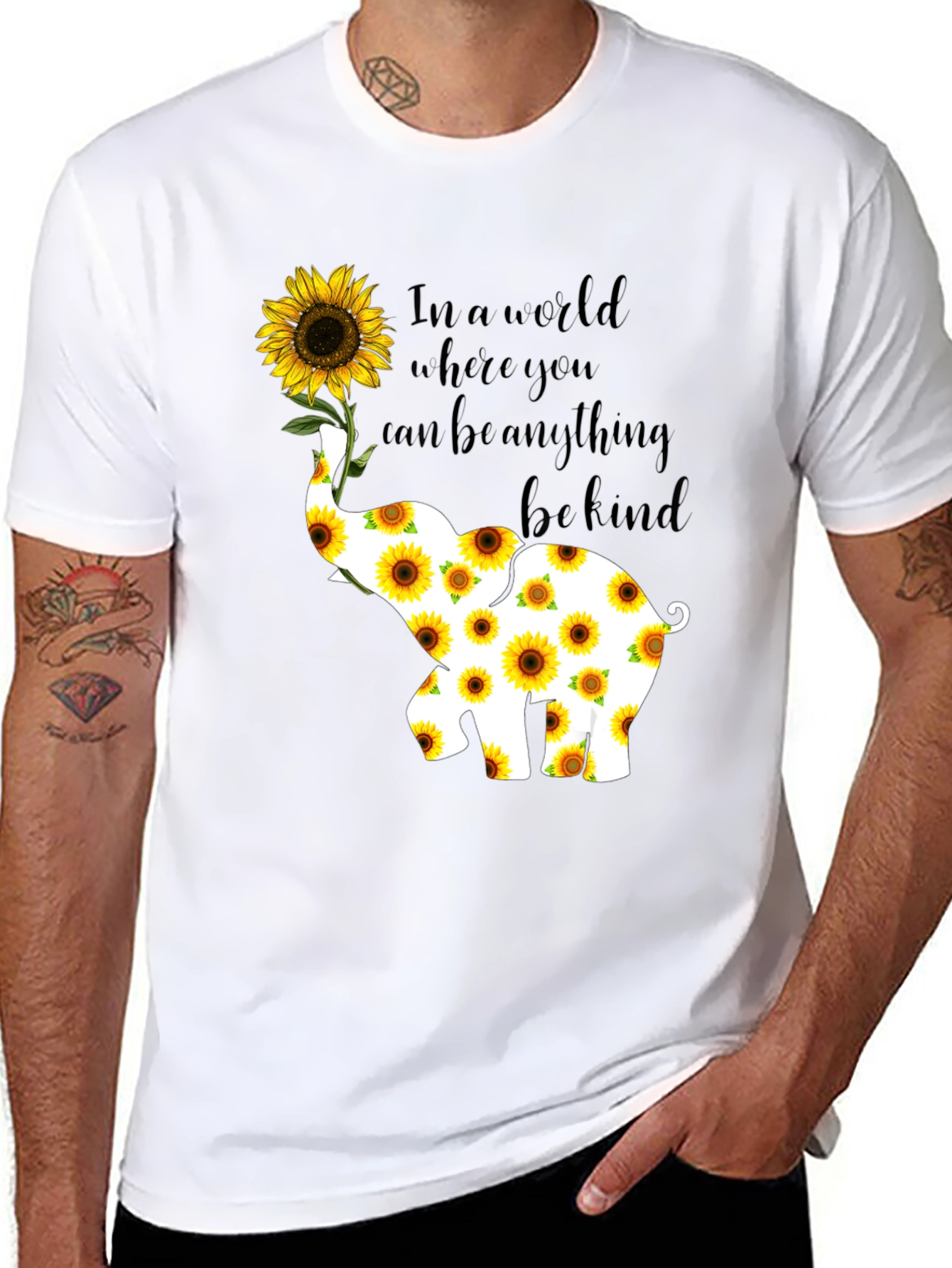 Elephant Sunflower Graphic Tee - Be Kind T-Shirt