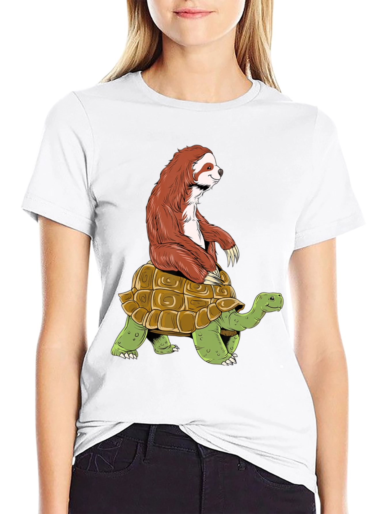 Sloth Riding Turtle Graphic Tee - Funny Animal Shirt
