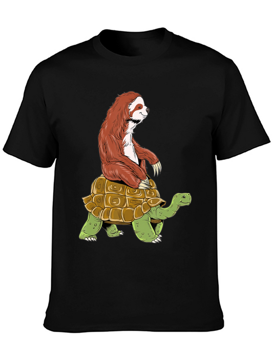 Sloth Riding Turtle Graphic Tee - Funny Animal Shirt