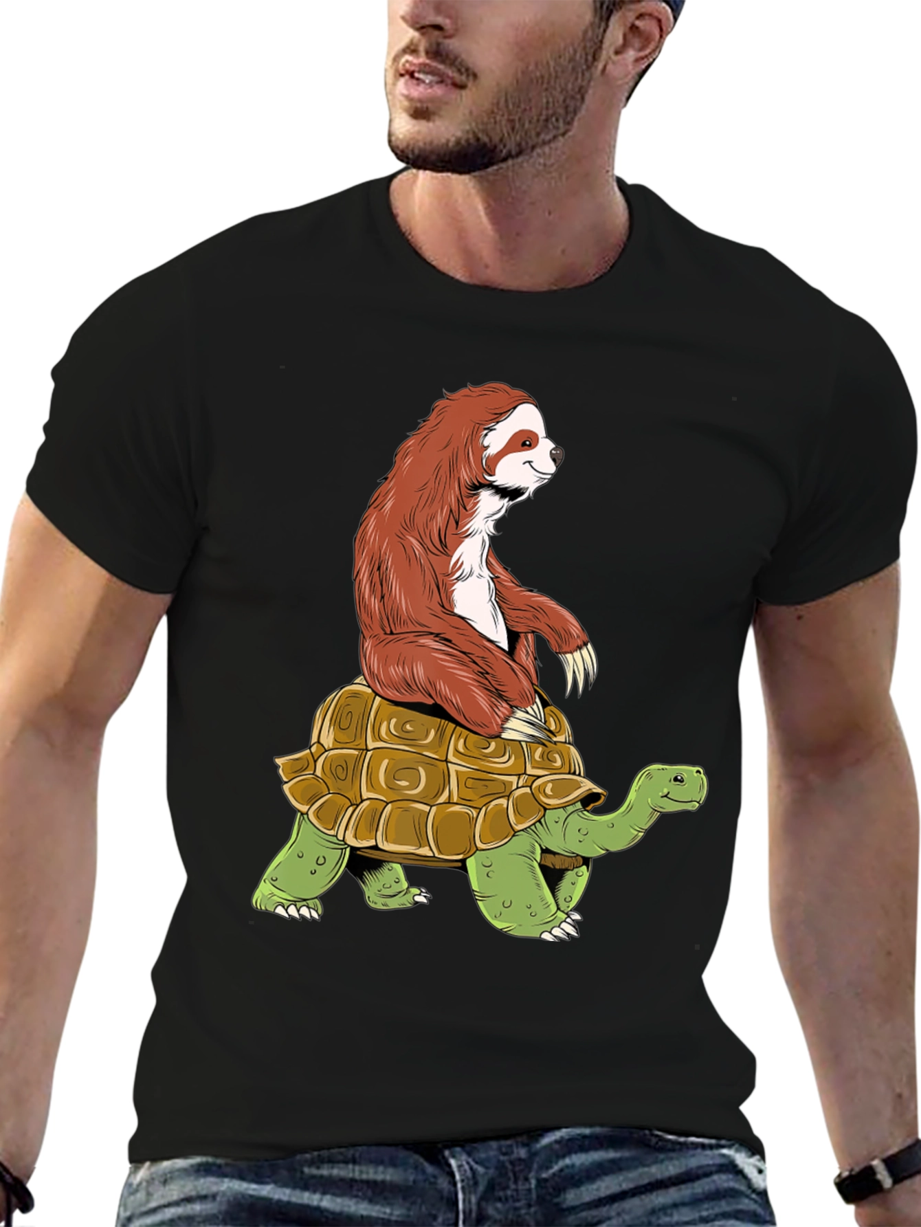 Sloth Riding Turtle Graphic Tee - Funny Animal Shirt