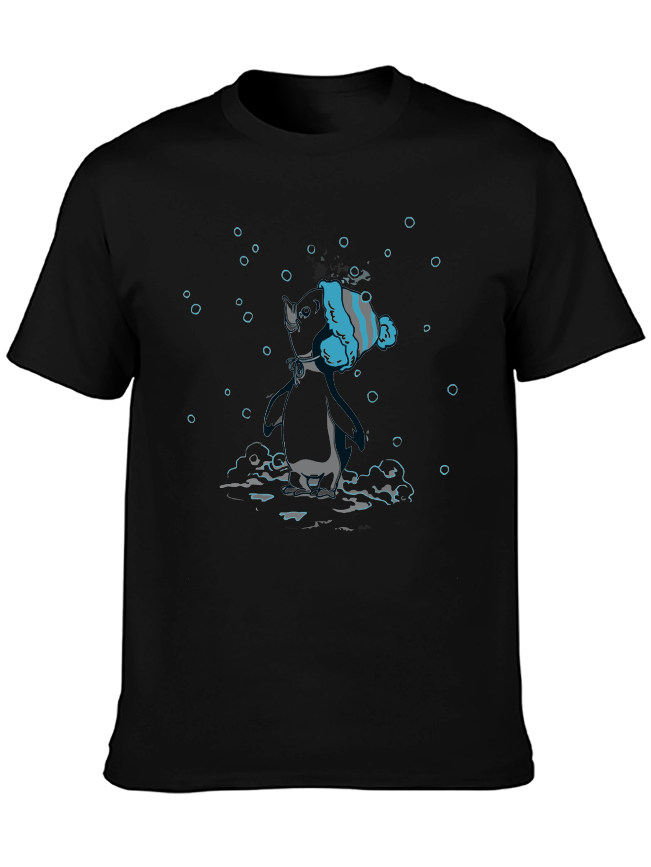Unique Black T-Shirt with Diving Penguin Design