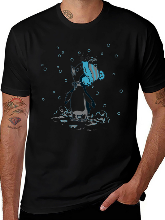 Unique Black T-Shirt with Diving Penguin Design