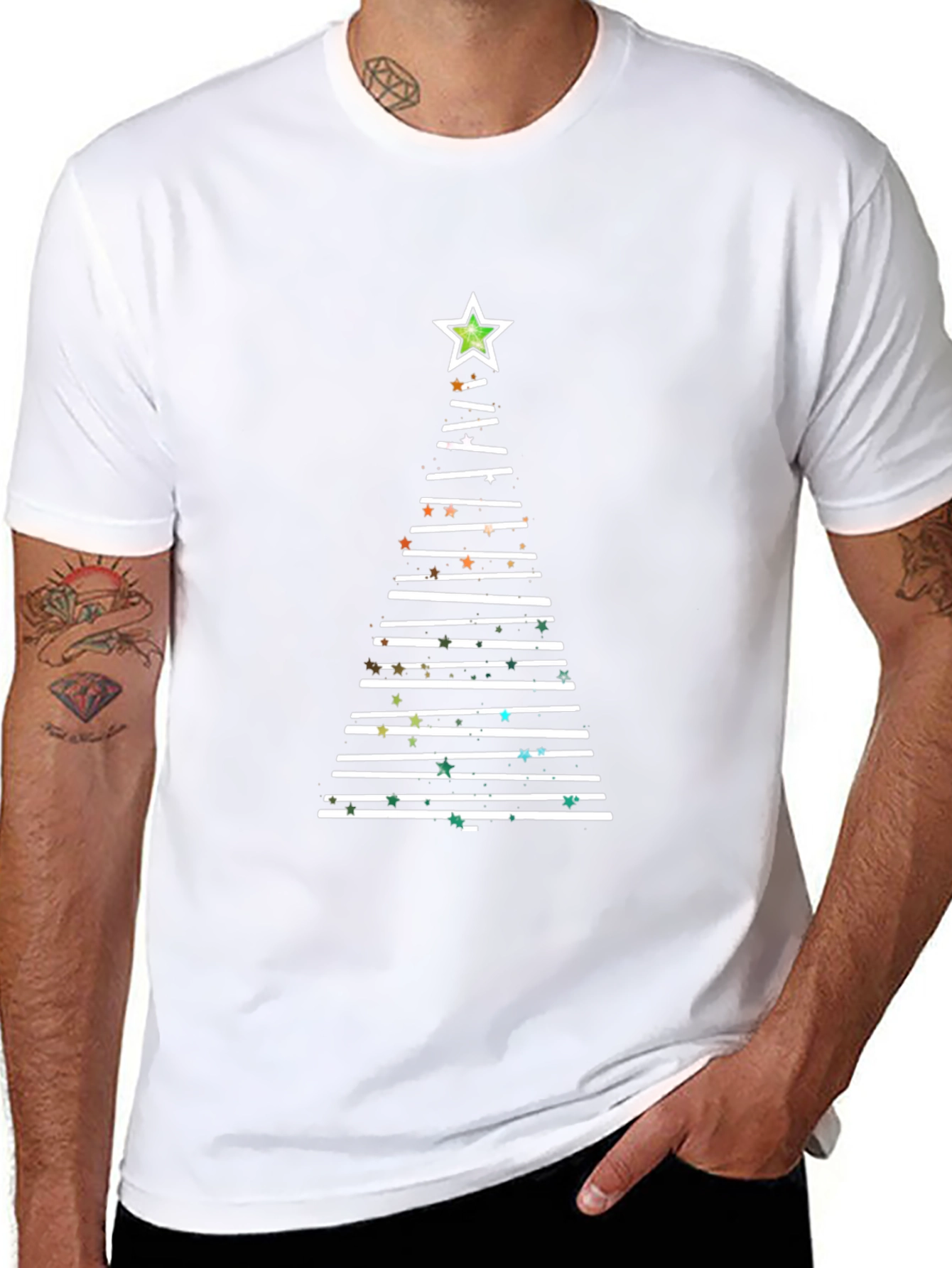Festive Christmas Tree Line Art T-Shirt