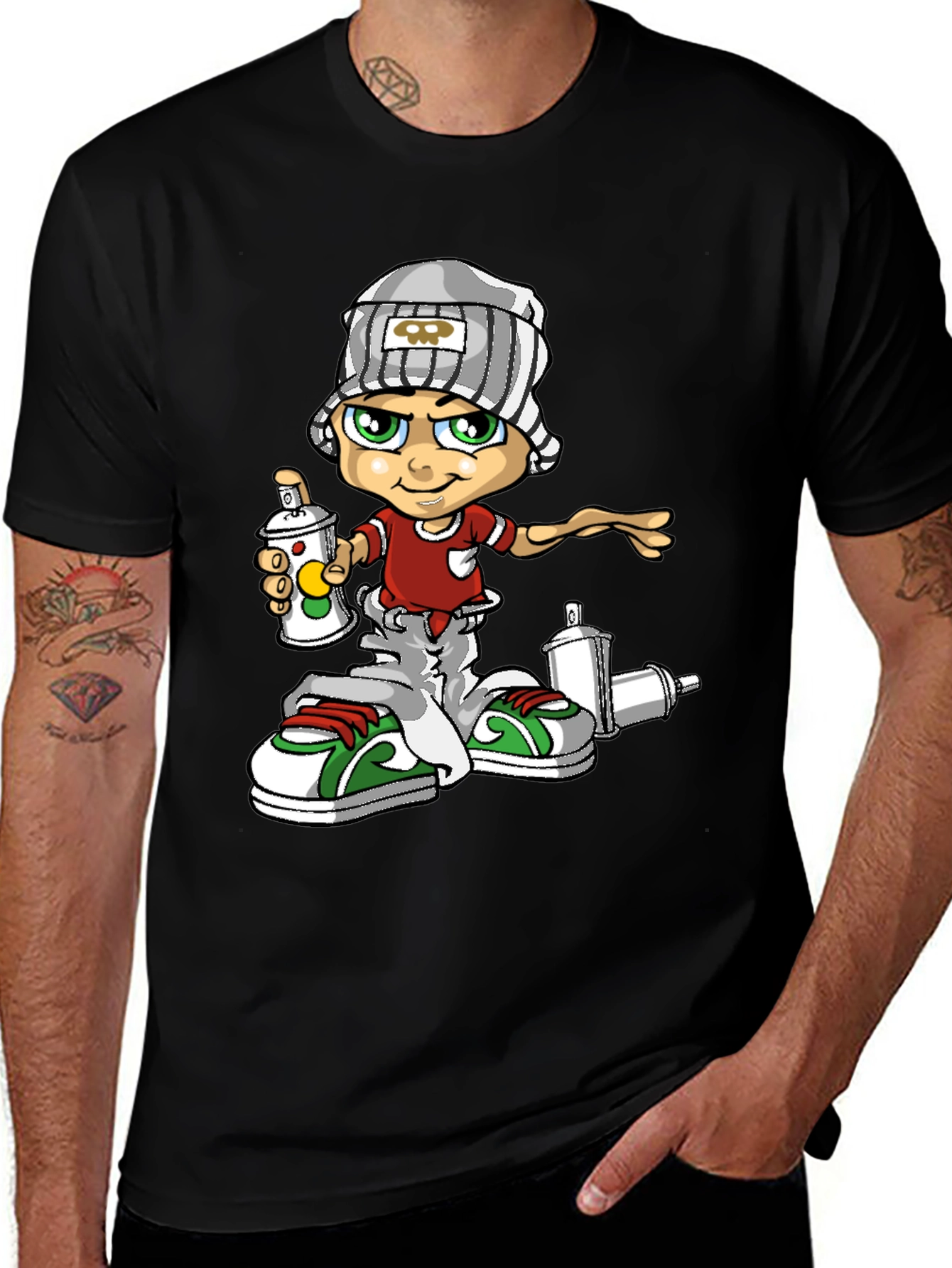 Graffiti Artist T-Shirt: Cartoon Spray Paint Design