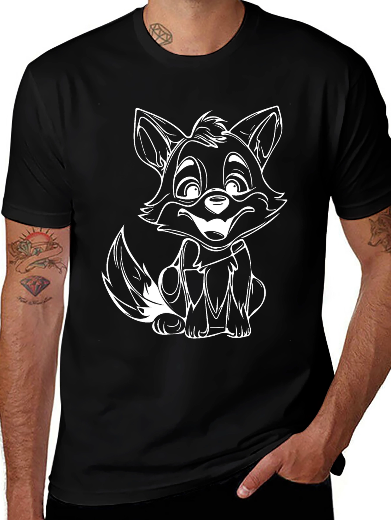 Cute Cartoon Fox Black T-Shirt