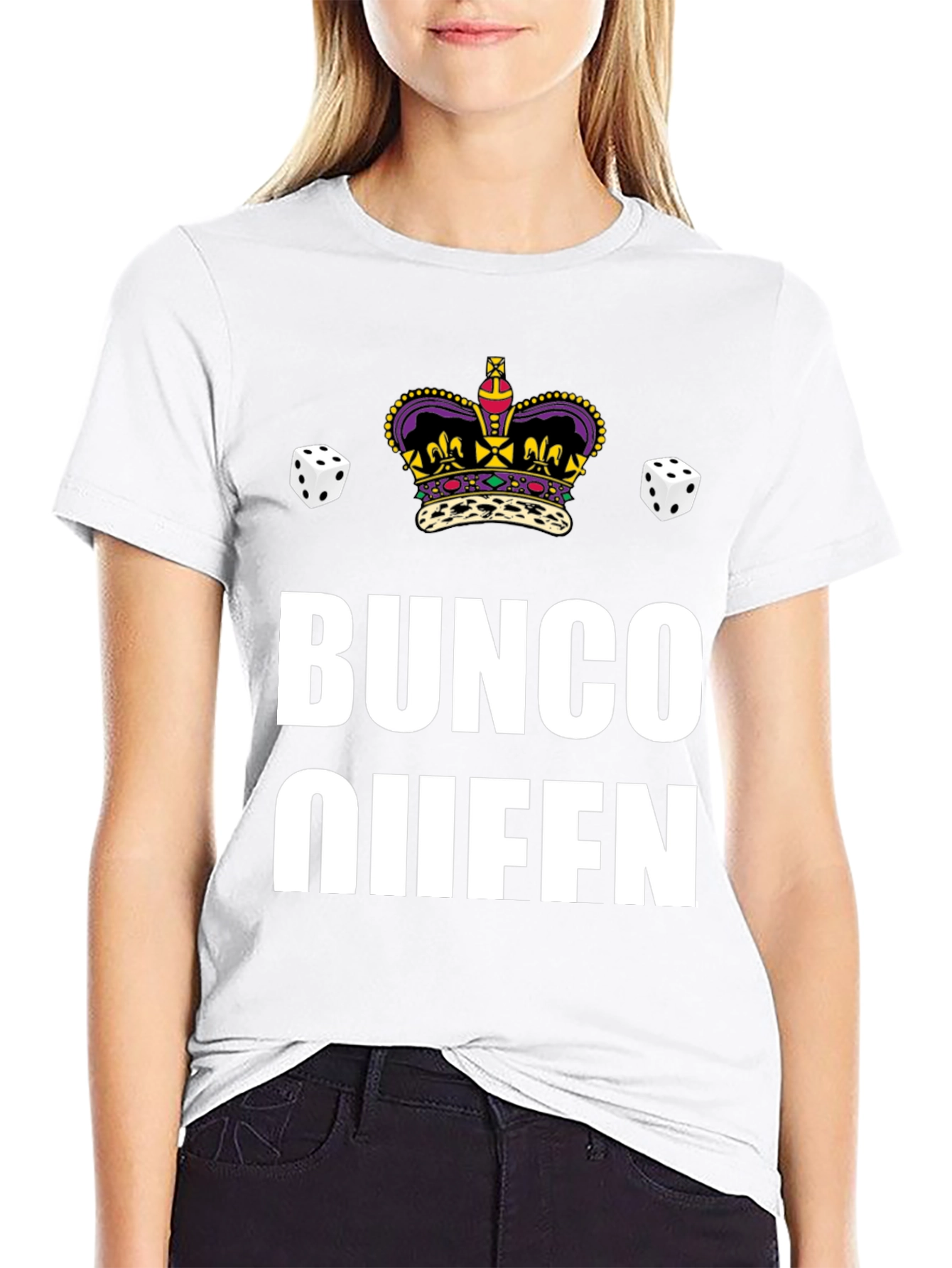 Bunco Queen Graphic T-Shirt - Dice & Crown Design