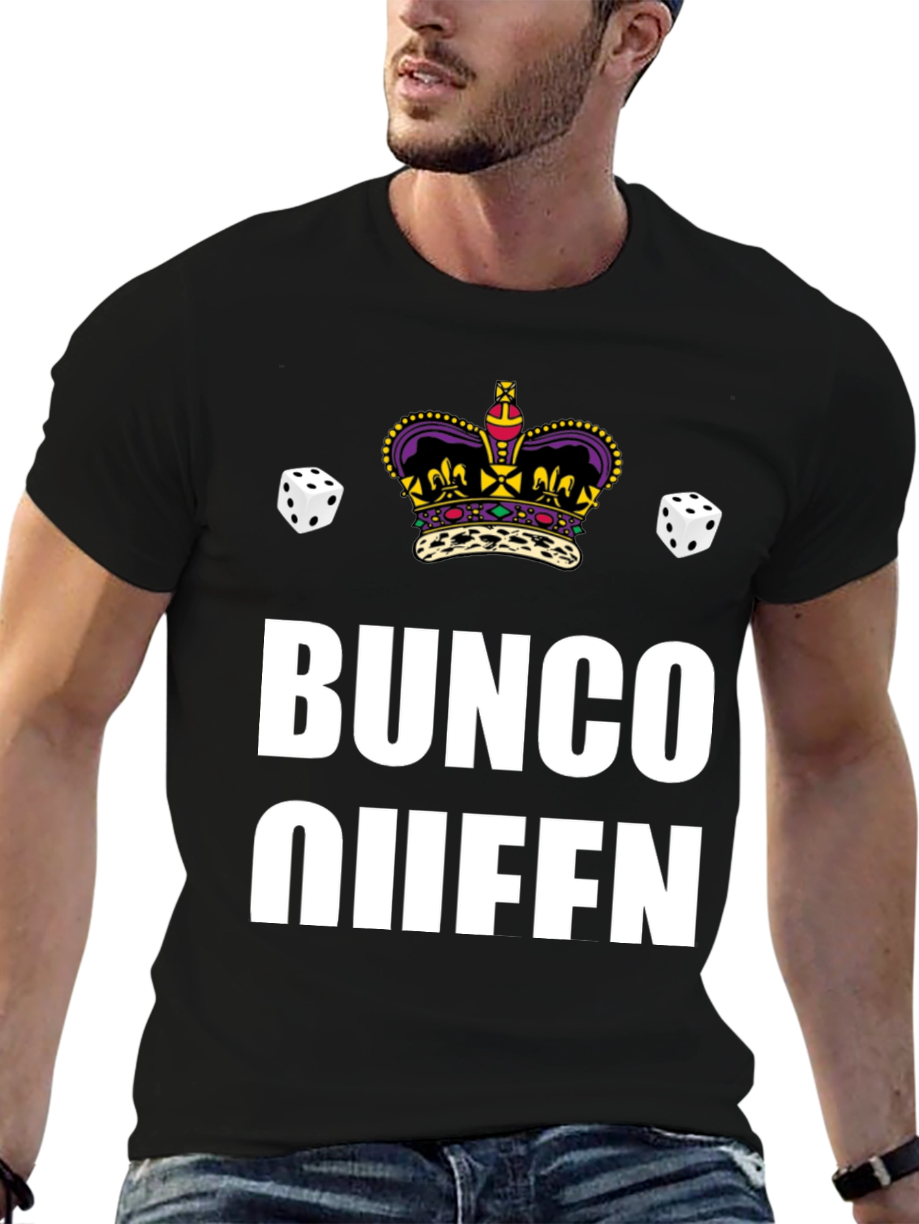 Bunco Queen Graphic T-Shirt - Dice & Crown Design